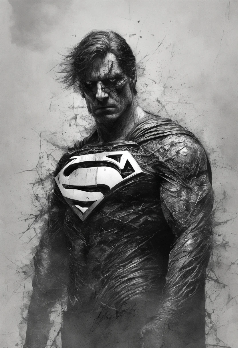 Superman, Perfect centralization, coelho (franco)de Donnie, Standing position, beleza abstrata, Centrado, looking at the camera, Facing the camera, nearing perfection, triste, desespero, corpo inteiro, hands on her head, Dynamic, altamente detalhado, liso, foco nítido, 8k, high-definition resolution, illustration, arte de Carne Griffiths e Wadim Kashin, fundo branco