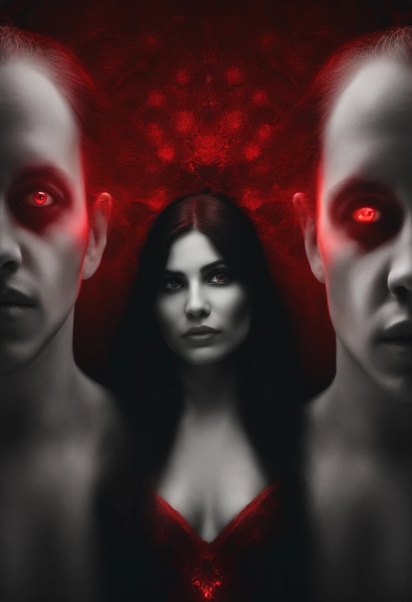 make a horror image with red rays coming out of the eyes