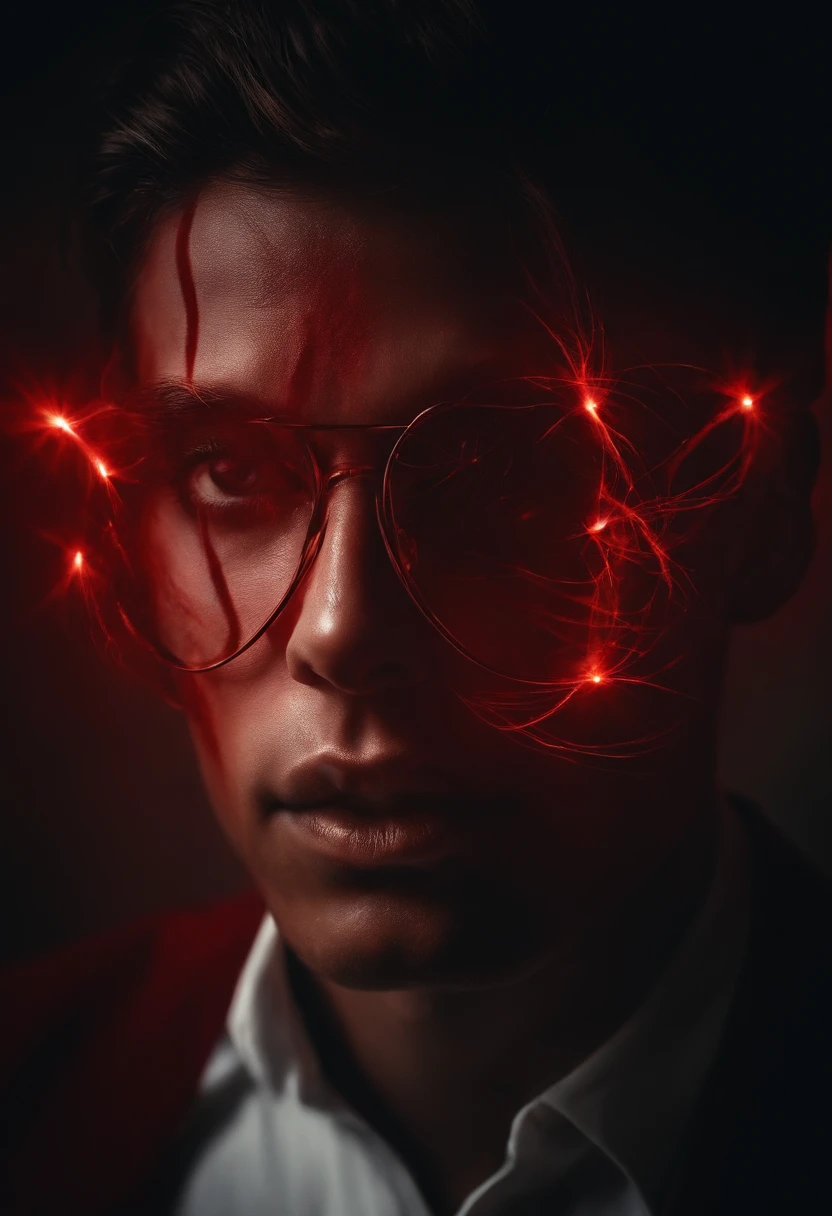 make a horror image with red rays coming out of the eyes