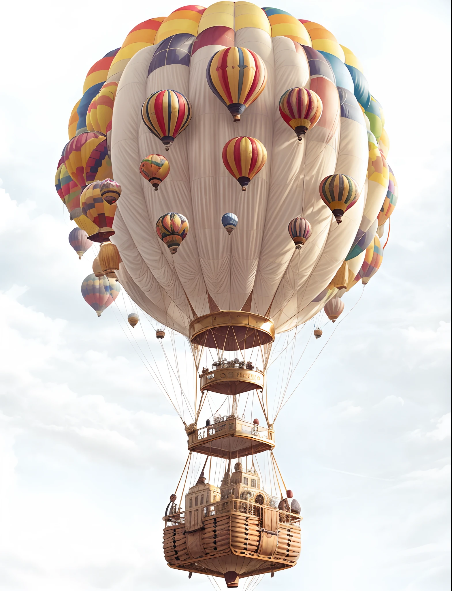 a close up of a hot air balloon with a basket on the bottom, balloon, as an air balloon, hot air balloon, steampunk hot air balloon, airship, zeppelin, hot air balloons, n - 6, renaissance nimbus overhead, deco, art - deco, art-deco, unlit, airships, flying airships