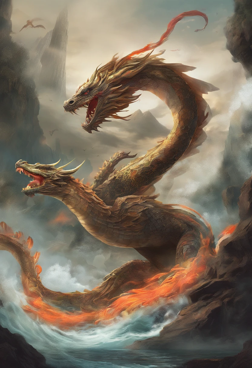 Dragon turtle,Huge, Heavy tortoiseshell shell,Chinese leader,The long tail of the snake,soaring waves,China-style,oc rendered,super-fine,high qulity,A high resolution