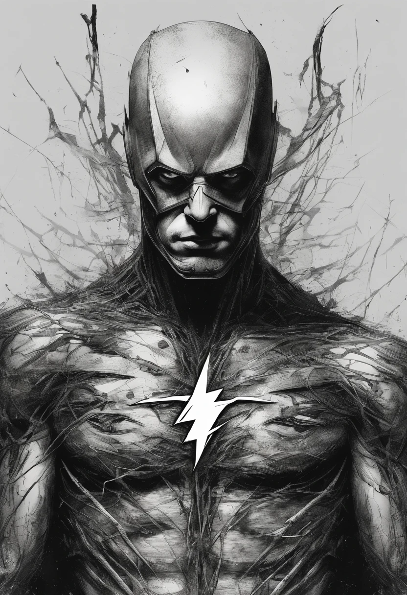 The Flash male, Perfect centralization, coelho (franco)de Donnie, Standing position, beleza abstrata, Centrado, looking at the camera, Facing the camera, nearing perfection, triste, desespero, corpo inteiro, hands on her head, Dynamic, altamente detalhado, liso, foco nítido, 8k, high-definition resolution, illustration, arte de Carne Griffiths e Wadim Kashin, fundo branco