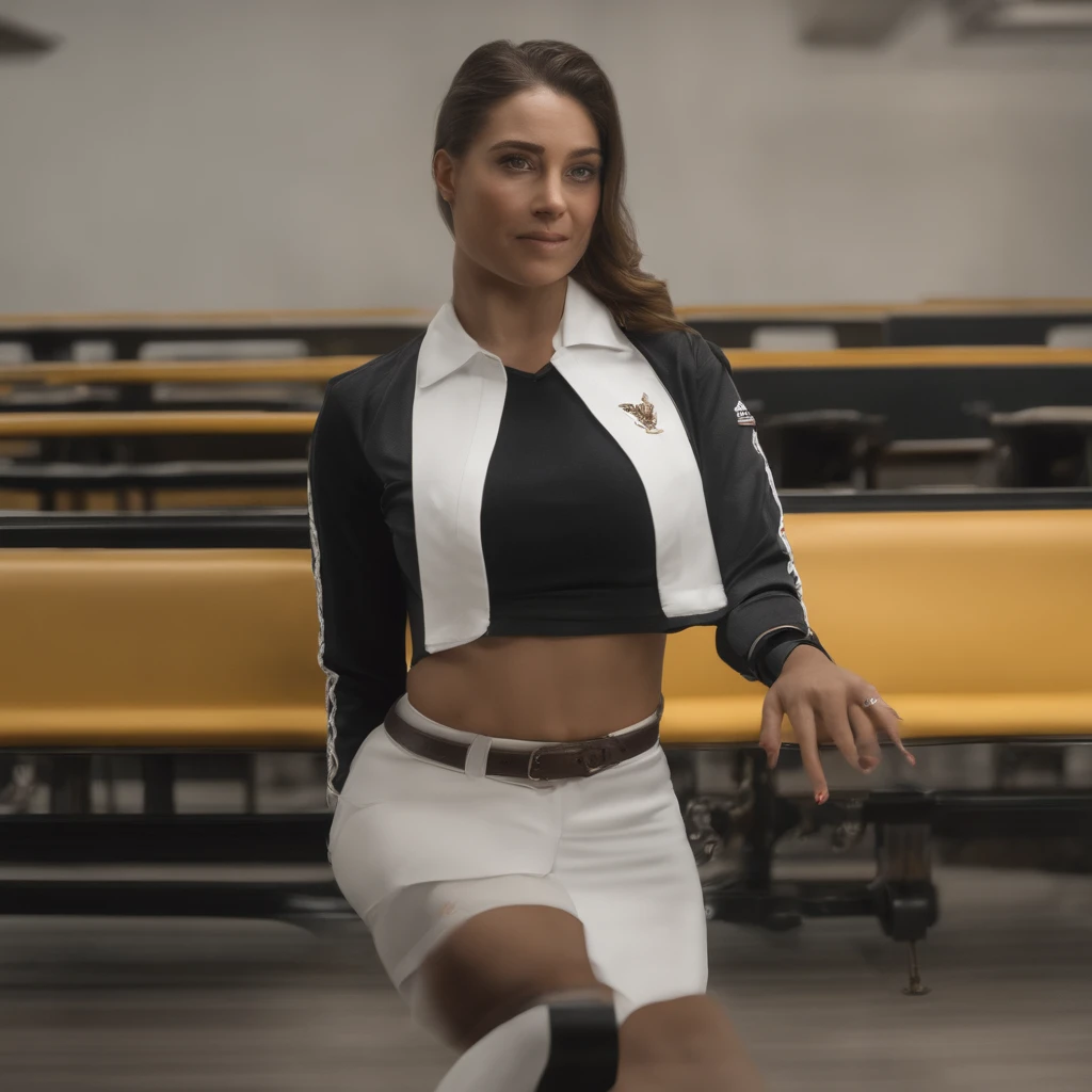 1girl, Retrato da foto de Re4Ashley, atletic, Uniforme escolar preto, camisa branca, sala de aula, Volumetric lighting, best quality, master part, detalhes intrincados, mapeamento de tons, foco nítido, hiper detalhado, trending on ArtStation, Realistic,