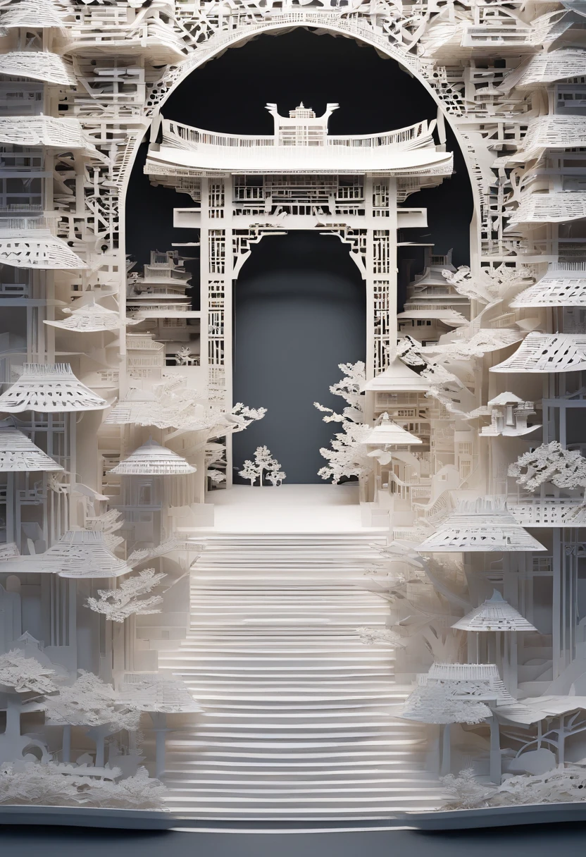 Complex illustration in paper cut art style,Great Wall of China,Rendered in 3D,And draw inspiration from postmodern art, As a play by the Guggenheim,best qualtiy,realisticlying,realisticlying,super-fine,highly elaborate carvings on ,