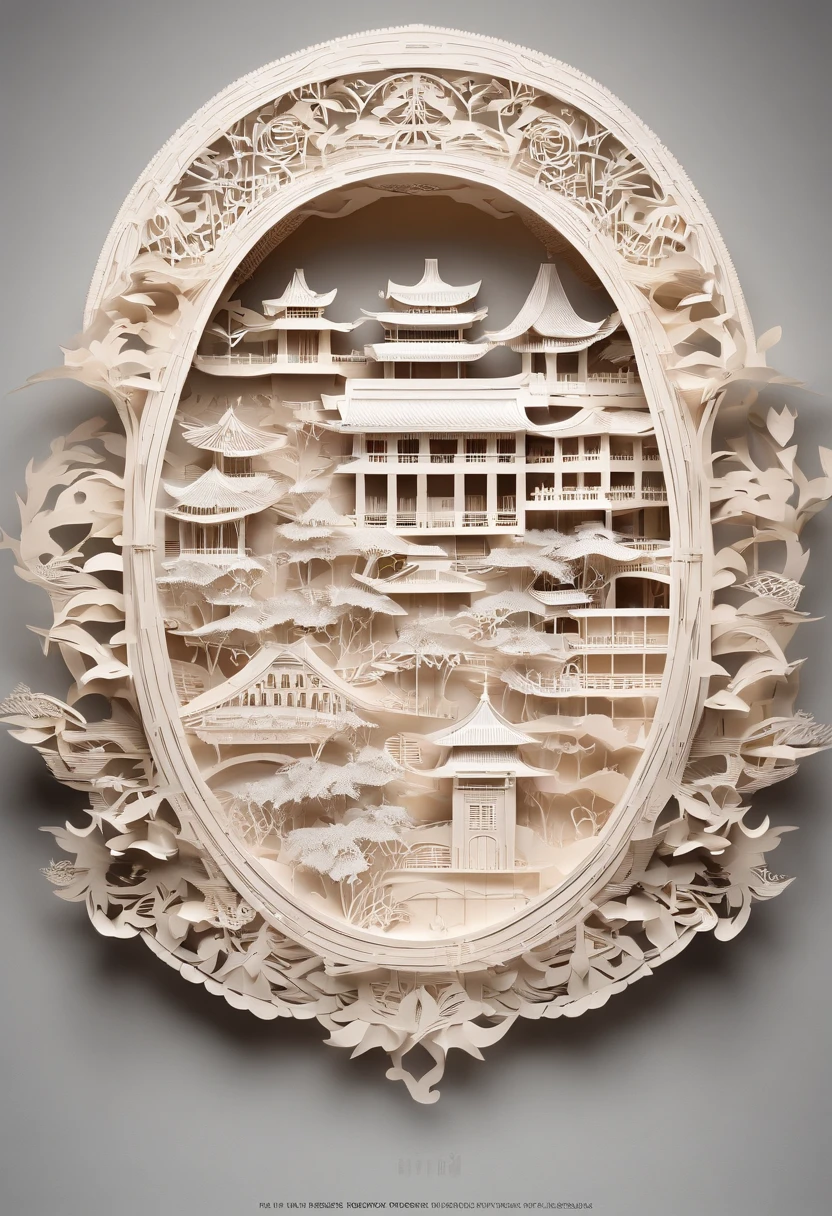Complex illustration in paper cut art style,Great Wall of China,Rendered in 3D,And draw inspiration from postmodern art, As a play by the Guggenheim,best qualtiy,realisticlying,realisticlying,super-fine,highly elaborate carvings on ,