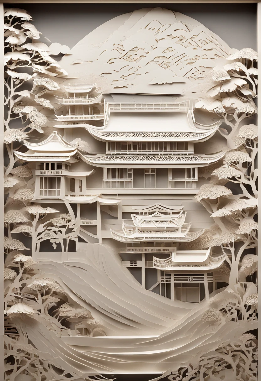 Complex illustration in paper cut art style,Great Wall of China,Great wall,Rendered in 3D,And draw inspiration from postmodern art, best qualtiy,realisticlying,realisticlying,super-fine,highly elaborate carvings on ,