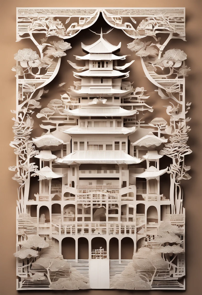Complex illustration in paper cut art style,Great Wall of China,Great wall,Rendered in 3D,And draw inspiration from postmodern art, best qualtiy,realisticlying,realisticlying,super-fine,highly elaborate carvings on ,