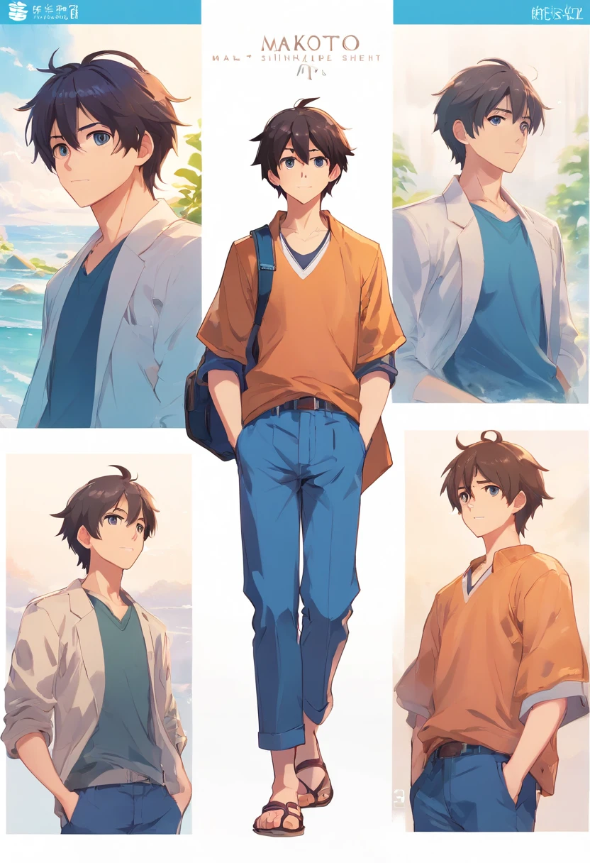 Male, Full body character sheet,（simple backgound，white backgrounid：1.3）