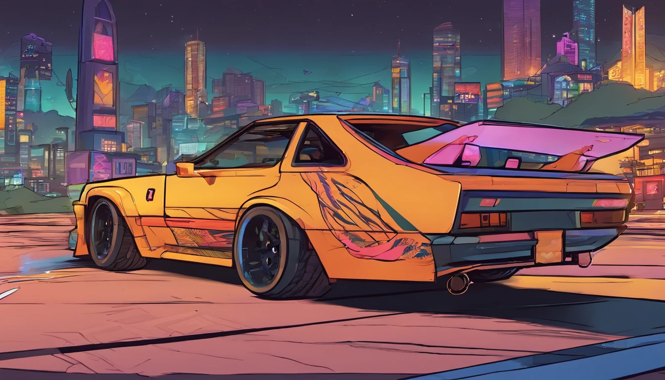 Retro-futuristic 90s tuner car drifting through the mountains at night. Arcade racing game with RPG story mode
-Retro-futuristic 90s aesthetic (Inertial Drift)
-Rich and expansive lore
-Player choice affects story
-Vehicle and character customization (NFS)
-Silent protagonist
-Develop relationships and build a crew
-Rival crews, possible territory mechanic (NFS Carbon)
-Open world map with city and mountain
-Online multiplayer co-op
-Heavy focus on Touge
-3D graphics, 2D art style (Hi-Fi Rush)
-Brake to drift controls that are quick and responsive (HWU but tighter)