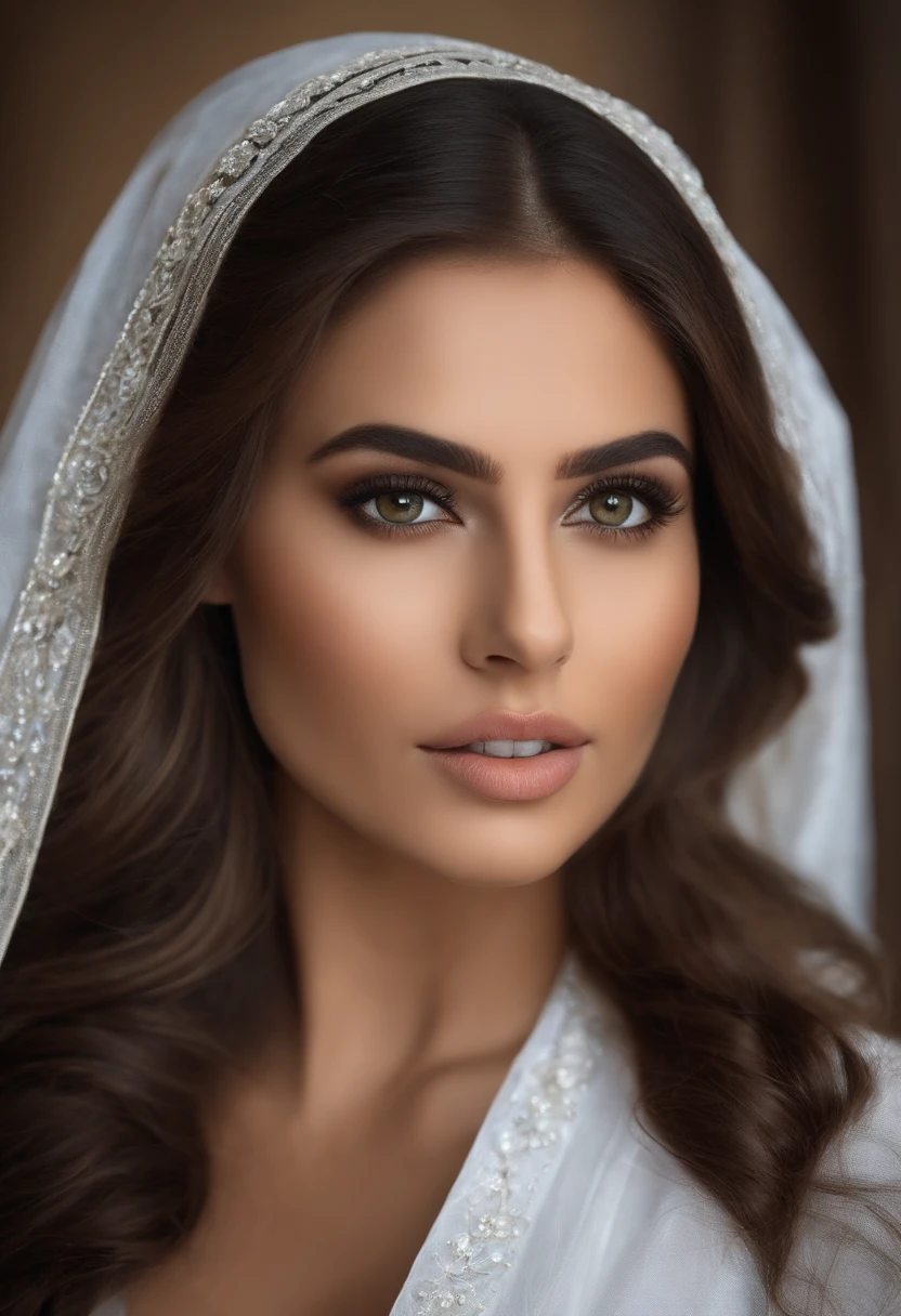 Arafed woman completely , fille sexy aux yeux bruns gros seins, ultra realist, Meticulously detailed, cheveux bruns et grands yeux, selfie of a young woman, Dubai Eyes, sans maquillage, maquillage naturel, looking straight at camera, Visage avec Artgram, Maquillage subtil, Great photo of the whole body, Medium to large bust, looking the camera