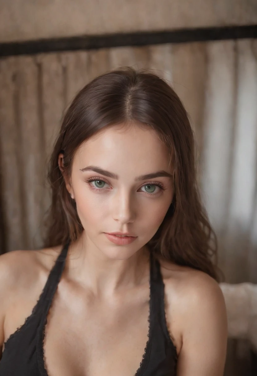 Brunet woman with white tank top and necklace, fille sexy aux yeux verts, Portrait Sophie Mudd, cheveux bruns et grands yeux, selfie of a young woman, Les yeux dans la chambre, Violet Myers, ohne Maquillage, maquillage naturel, Look directly into the camera, Visage avec Artgram, dezentes Maquillage, Superbe photo du corps entier, piercing green eyes, Bel angle, Pose attrayante, fille mignonne, corps entier entier, Prise de vue du corps entier