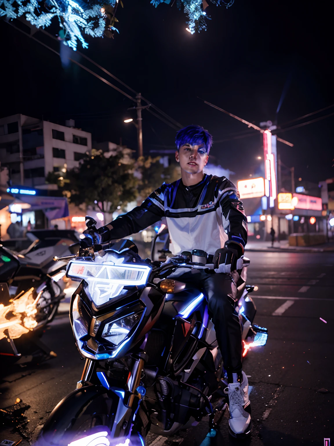 Change background cyberpunk handsome boy, realistic face, 8k, ultra realistic /