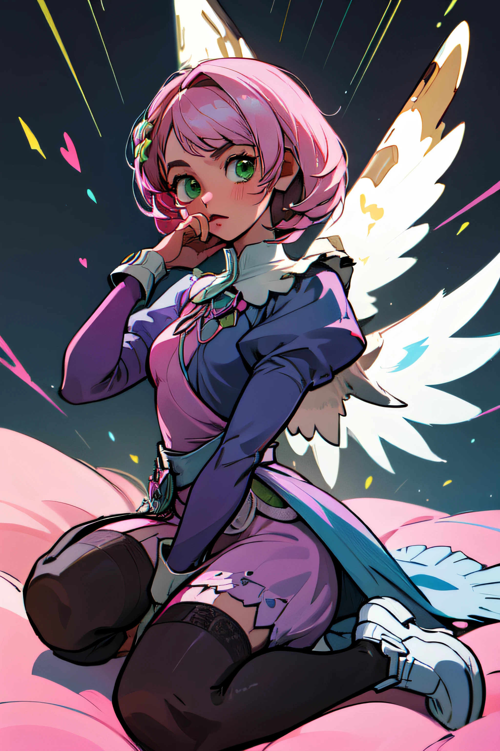 Alisa bosconovitch, melhor qualidade, contemporary, estilo plano, minimalismo, Green Eyes Flat Illustration, cabelo rosa, cabelo curto, cabelos multicoloridos, Camisa Preta, mechanical wings, Head Portrait Close-U, peito pontudo, decote, super decote, middlebreasts, Tekken,cabelo rosa pastel, 1girl, em quimono, hand-painted,Desenho de linha sem cor, Tekken, com roupa de empregada,figura esbelta,robusto,He sat on the floor,Vestido com roupas de empregada rosa e branco,cabelos muito curtos,com orelhas de gato,quadratic element,, kawaii cor-de-rosa na roupa da era de 1910, Alisa Bosconovich pink lips, no estilo da paleta de cores suave aurorapunk, an anime illustration of his face, gifs animados, hand drawn animation, charming sketches, suave e brilhante, romantismo nebuloso, estilo superflat, fundo branco - ar 1:1 - niji 5 - estilo expressivo --s 50