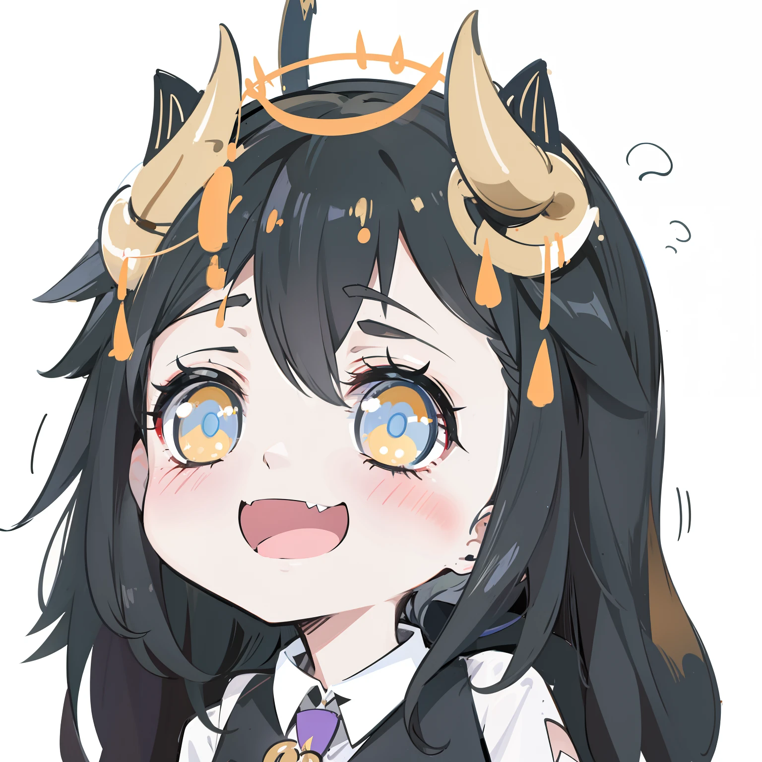 Girl with cat ears and curved dragon horns and a tie, olhos totalmente brancos, [[[[sorrindo malvado]]]], albedo, Overlord, anime moe artstyle, Nekomimi, Neferpitou, Albedo do anime Overlord, Discord PFP, cel - estilo de arte chibi, Serket sorrindo