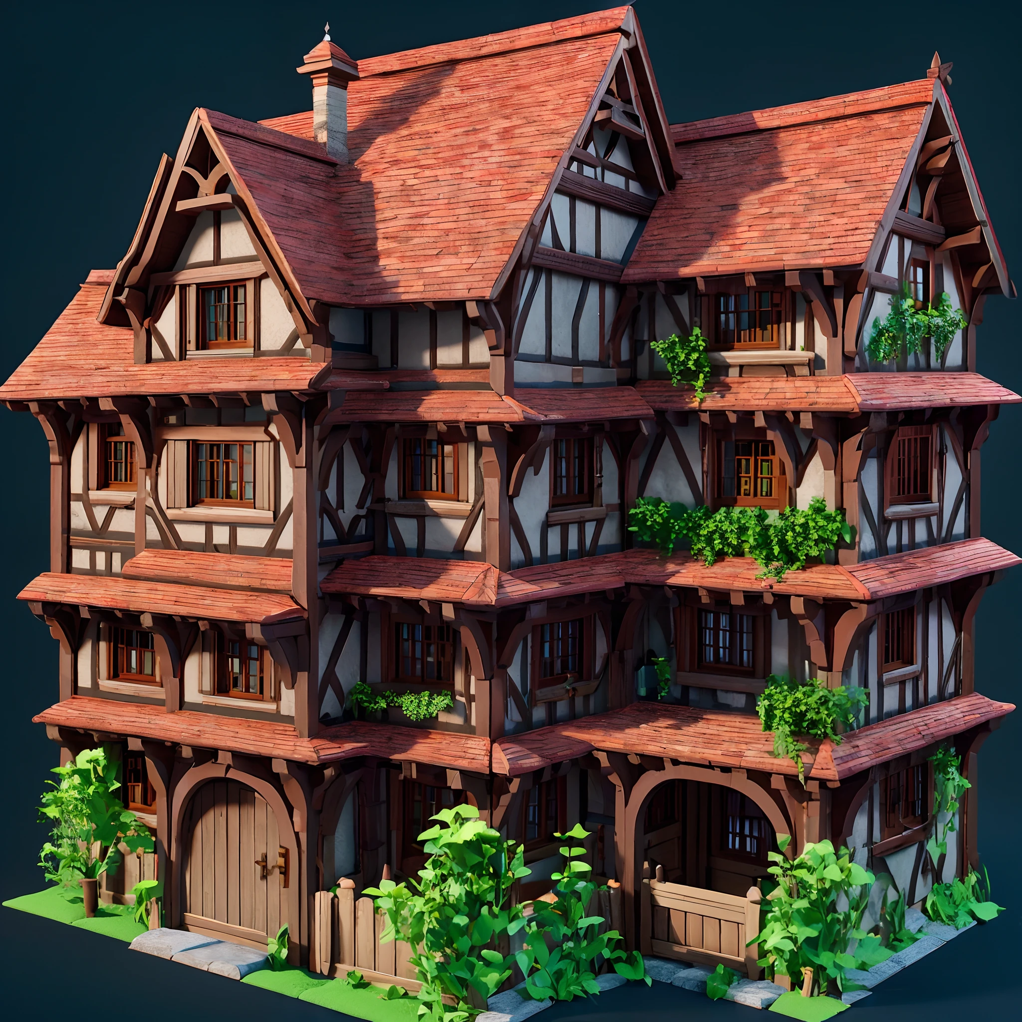 Medieval house, isometric , 3d render, 8k