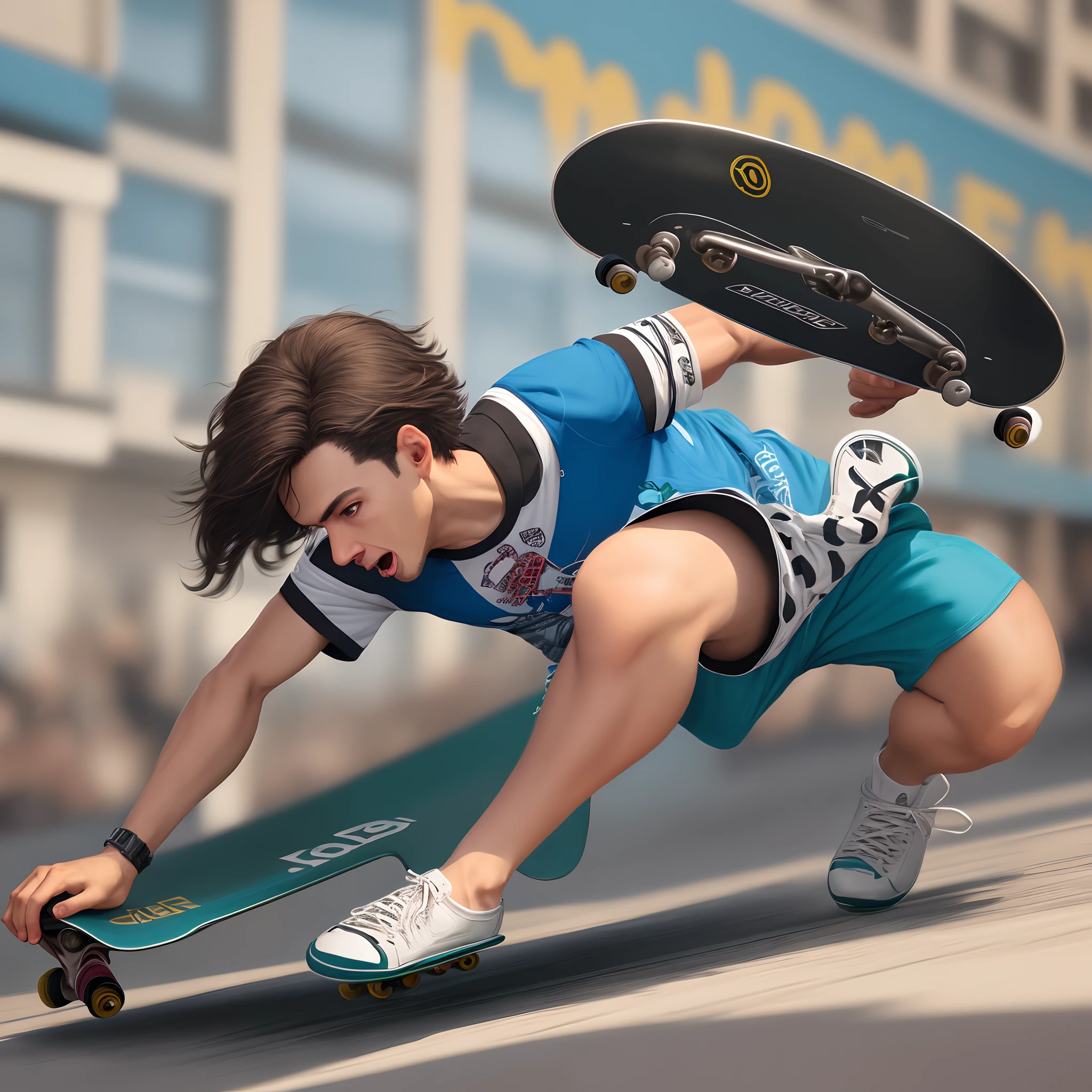 Professor em cima de um skate escrevendo na losa