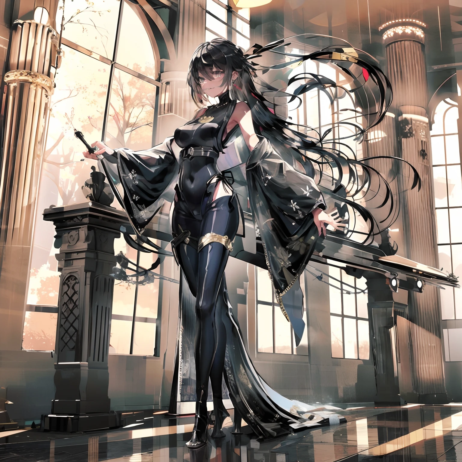 (Masterpiece:1.2), best quality, (illustration:1.2), (ultra-detailed), hyper details, (delicate detailed), (intricate details), (cinematic light, best quality Backlights), clear line, solo female, perfect body, (1girl), (best illumination, an extremely delicate and beautiful), (cinematic light), (scenery), (date), ((A flower garden)), ((delicated beautiful detaile clear whiteness casual clothes)), ((delicated beautiful detaile low rise black pants)), (delicate and beautiful detail high heels made of high-purity glass with high transparency), (not wearing panties), earring, necklace, standing, young face, delicated beautiful detail cute face, 18 years old, smiling at viewer with love, seems to be having a lot of fun, glittering eyes, excited, (delicated beautiful detaile glossy jet black color hair), loosely gathered hair, (absolutely long hair:1.3), (jewel like brown eyes), ((heart-shaped pupils)), ((delicated beautiful detaile pupils)), ((delicated beautiful detaile eyes)), big medium breasts, sweating, (shiny skin:1.5), (focus on the face),