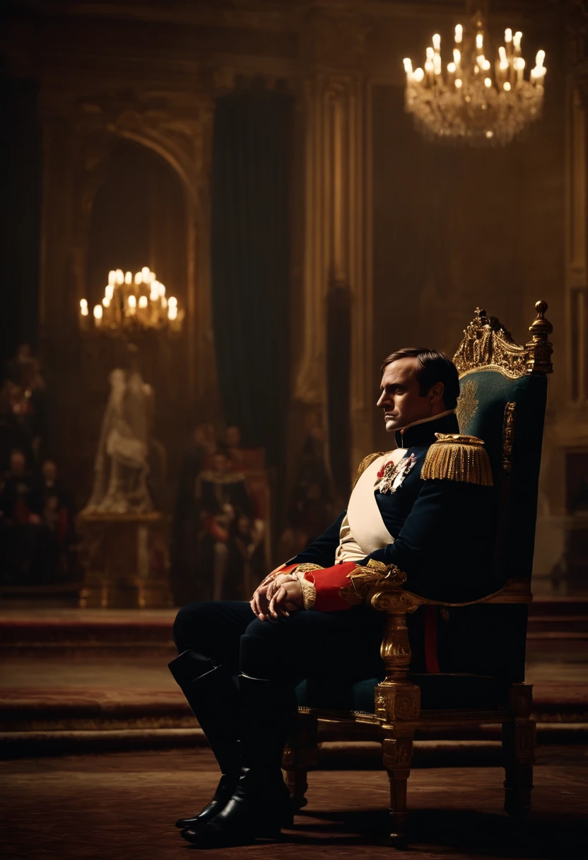 Depicting Napoleon seated on a majestic throne, avec la devise "NON, I Am the Throne" Written around. Montrez-le comme le centre du pouvoir, Cinematographic without Napoleon