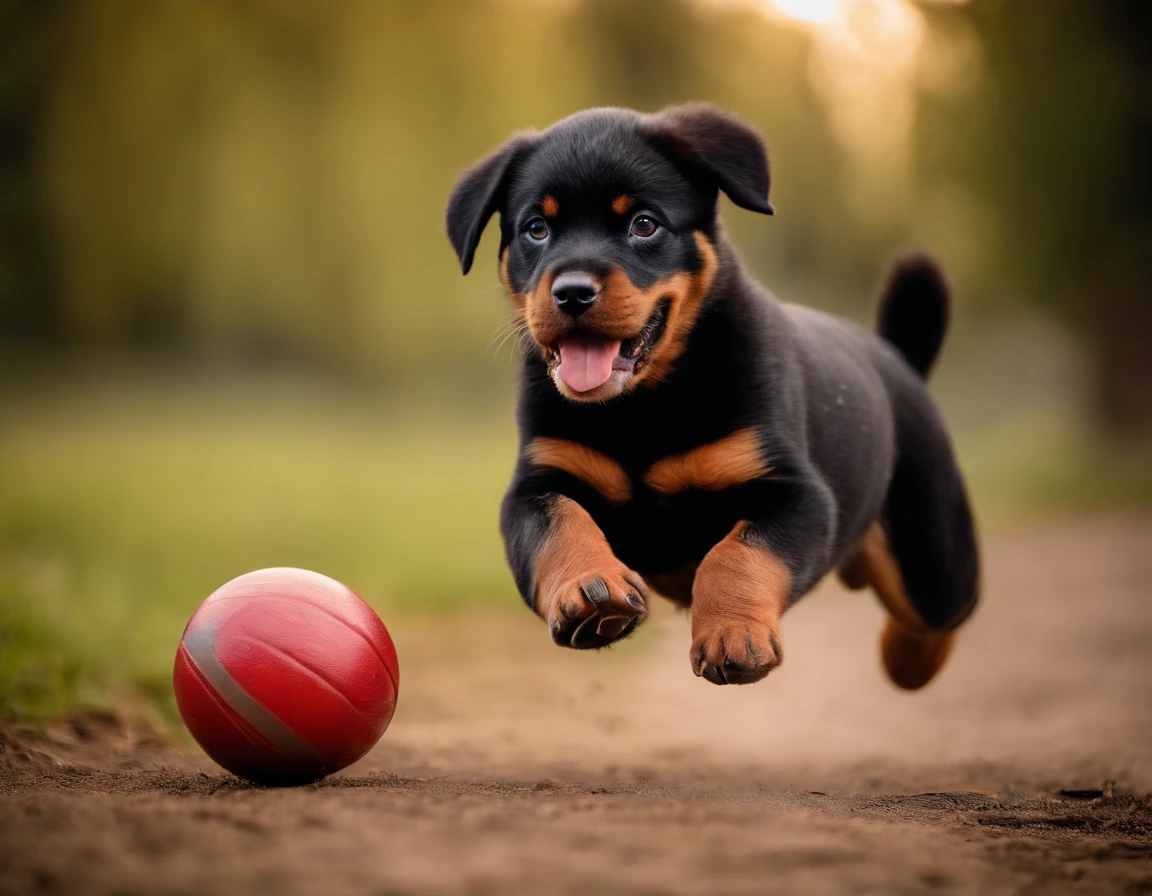 (a playful rottweiler puppy),(running and jumping with a ball),(by the riverside) prompt. (best quality,4k,8k,highres,masterpiece:1.2),ultra-detailed,(realistic,photorealistic,photo-realistic:1.37),HDR,UHD,studio lighting,extreme detail description,professional,vivid colors,bokeh,portraits