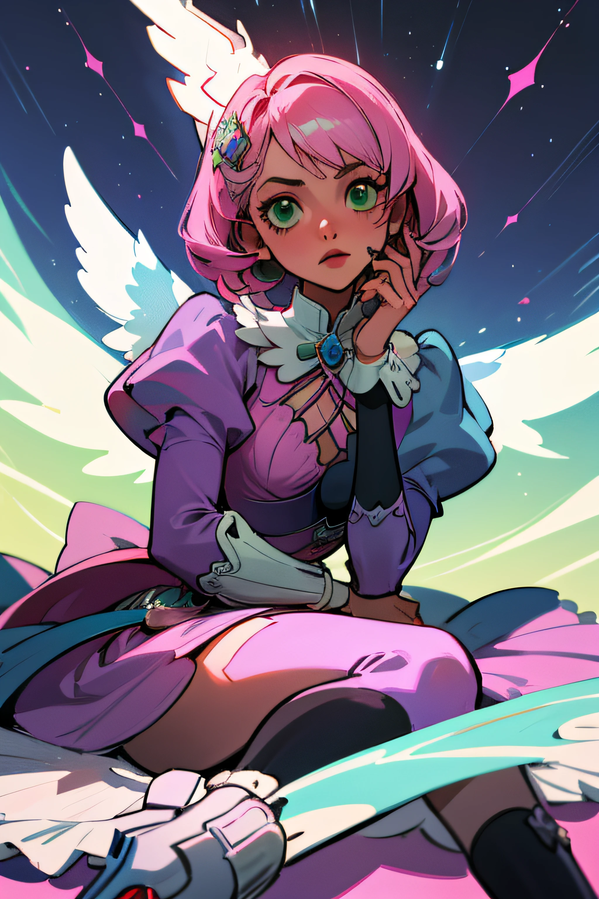 Alisa bosconovitch, melhor qualidade, contemporary, estilo plano, minimalismo, Green Eyes Flat Illustration, cabelo rosa, cabelo curto, cabelos multicoloridos, Camisa Preta, mechanical wings, Head Portrait Close-U, peito pontudo, decote, super decote, middlebreasts, Tekken,cabelo rosa pastel, 1girl, em quimono, hand-painted,Desenho de linha sem cor, Tekken, com roupa de empregada,figura esbelta,robusto,He sat on the floor,Vestido com roupas de empregada rosa e branco,cabelos muito curtos,com orelhas de gato,quadratic element,, kawaii cor-de-rosa na roupa da era de 1910, Alisa Bosconovich pink lips, no estilo da paleta de cores suave aurorapunk, an anime illustration of his face, gifs animados, hand drawn animation, charming sketches, suave e brilhante, romantismo nebuloso, estilo superflat, fundo branco - ar 1:1 - niji 5 - estilo expressivo --s 50