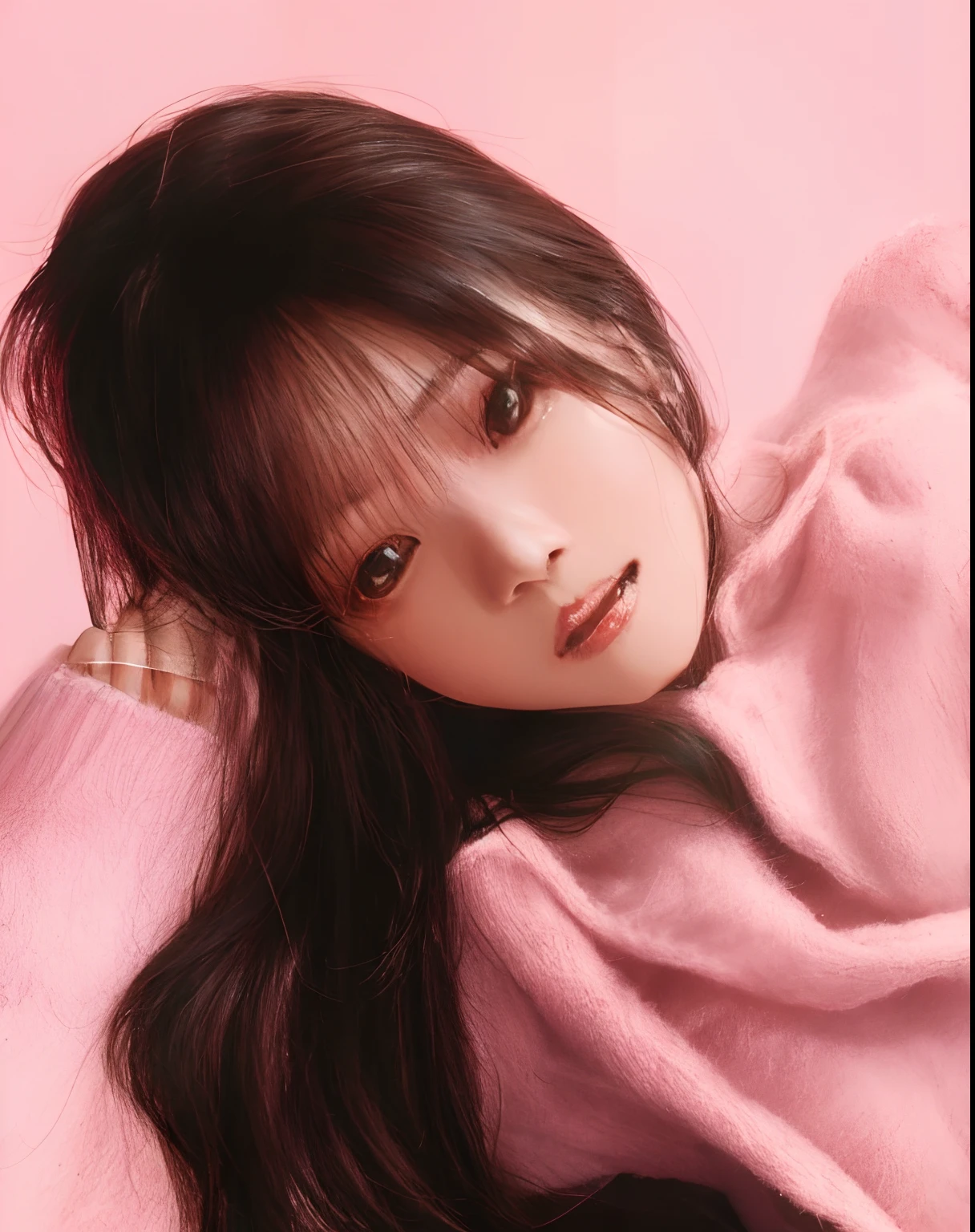 araffe asian woman with long hair wearing a pink sweater, blackpink jennie, 奈良美智, portrait of jossi of blackpink, jisoo of blackpink, jisoo from blackpink, ayaka, song hye - kyo, chiho, akiko takase, park ji-min, portrait jisoo blackpink, roseanne park of blackpink