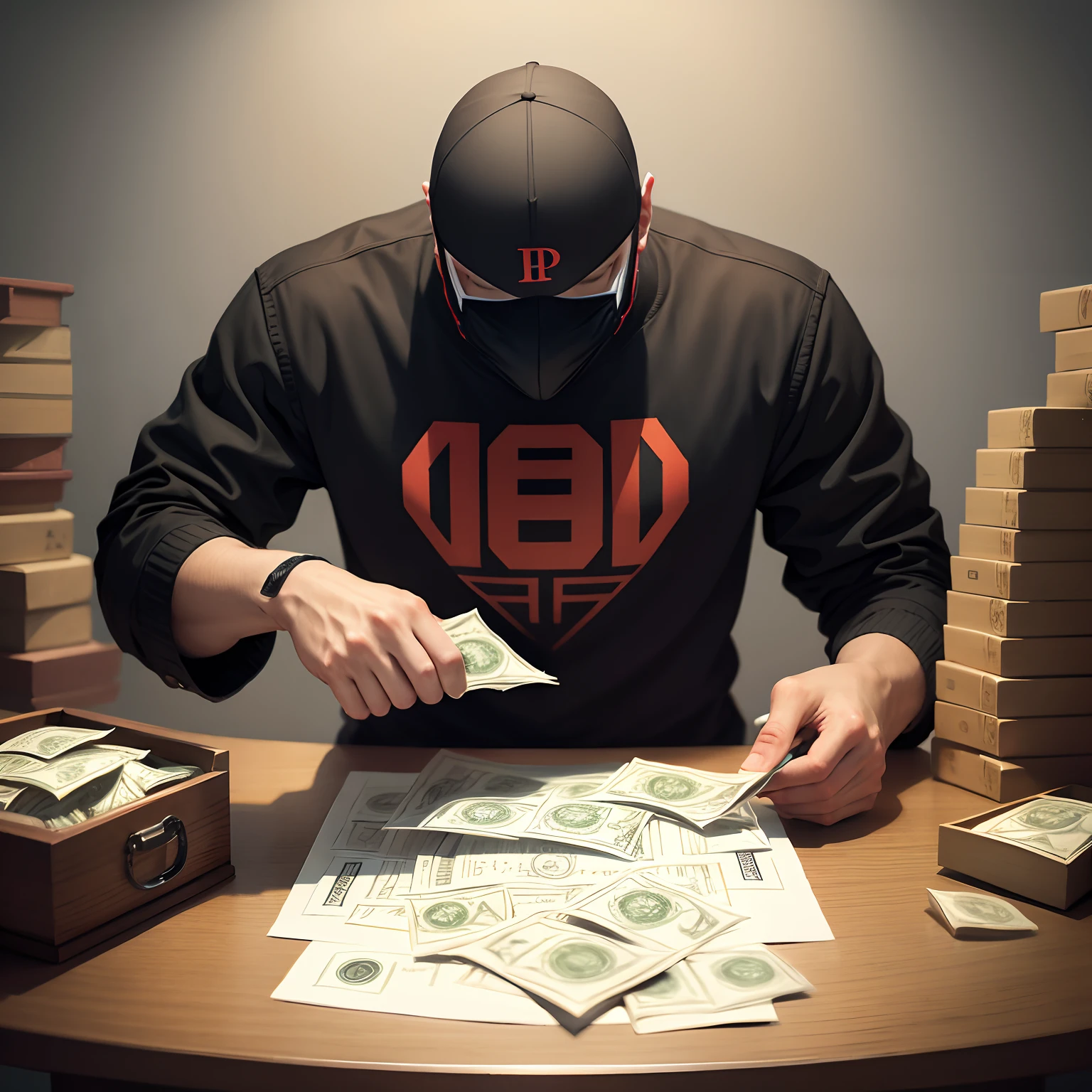 logotype a person wearing a mask and counting the money in his hands