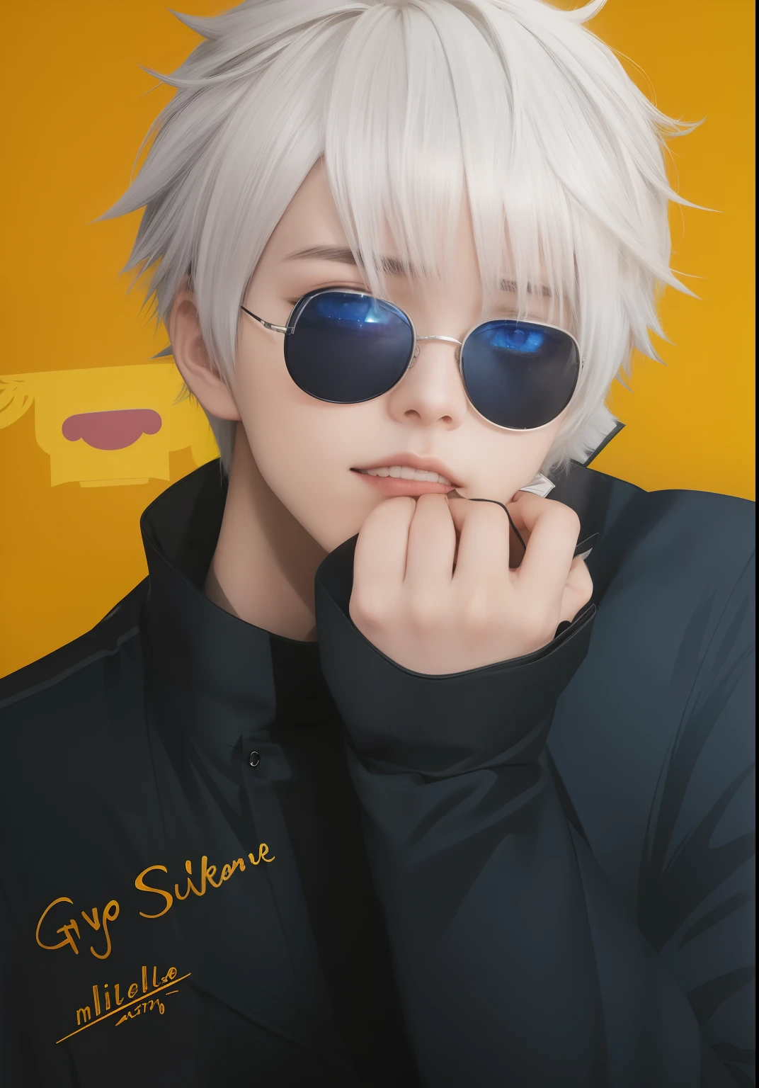 anime guy with white hair and sunglasses posing for a picture, ken kaneki, kaneki ken, made with anime painter studio, white haired, white-haired, killua zoldyck portrait, kaworu nagisa, yoko taro, high quality fanart, a silver haired mad, by Kamisaka Sekka, killua zoldyck black hair,8k highly defined realistic anime version, highly defined realistic anime style, blue eyes, black outfit, colourful lightening background