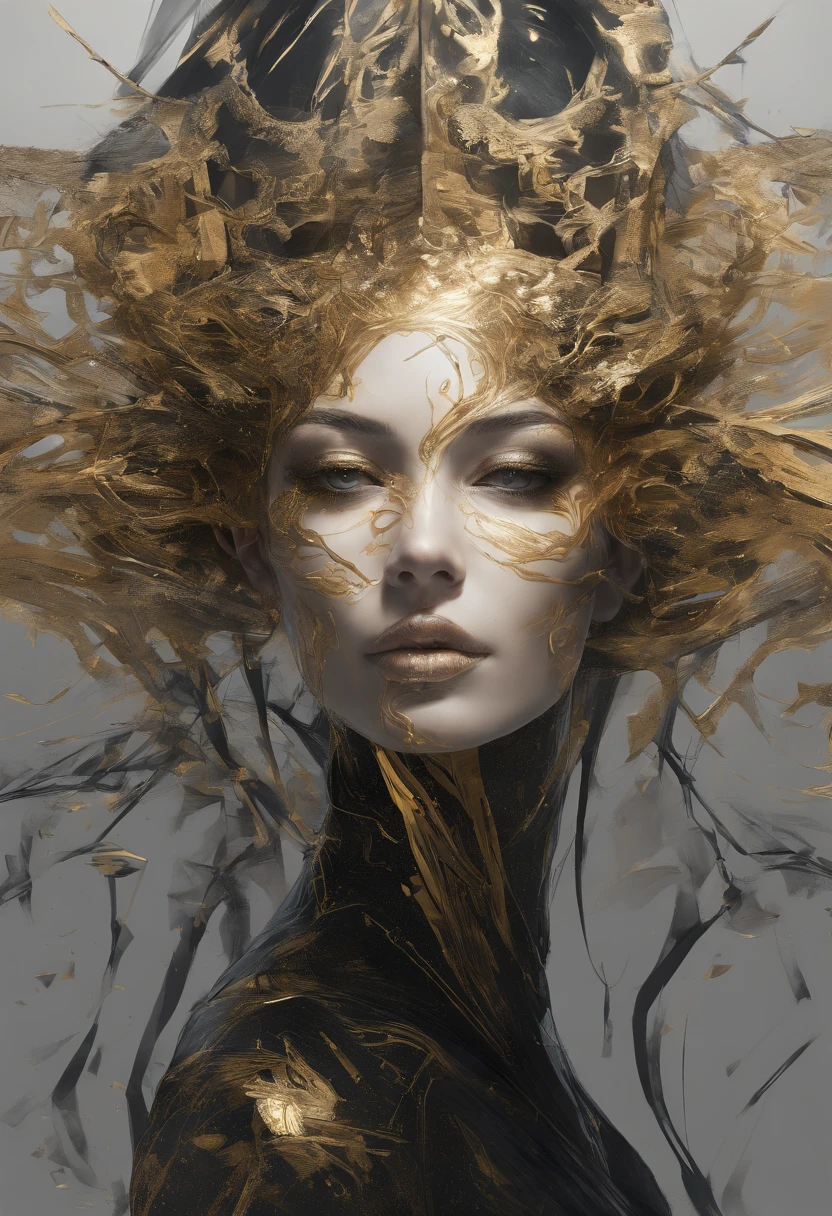 Perfect centralization, Fantastic black-gold beam, delight, Standing position, Abstract beauty, centre, Looking at the camera, Facing the camera, nearing perfection, Dynamic, highly detailed, Liso, foco nítido, 8K, A high resolution, illustration, Art by Carne Griffiths and Wadim Kashin, werecreature