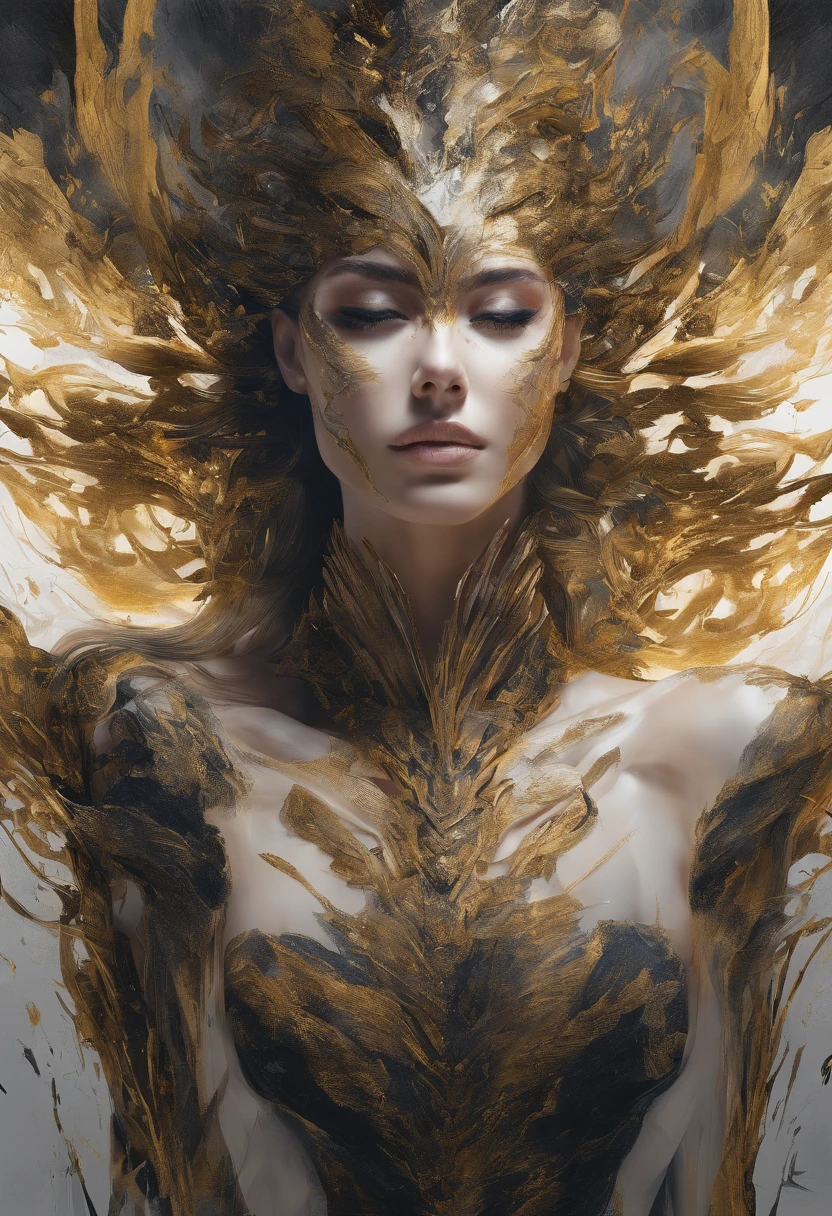 Perfect centralization, Fantastic black-gold beam, delight, Standing position, Abstract beauty, centre, Looking at the camera, Facing the camera, nearing perfection, Dynamic, highly detailed, Liso, foco nítido, 8K, A high resolution, illustration, Art by Carne Griffiths and Wadim Kashin, werecreature