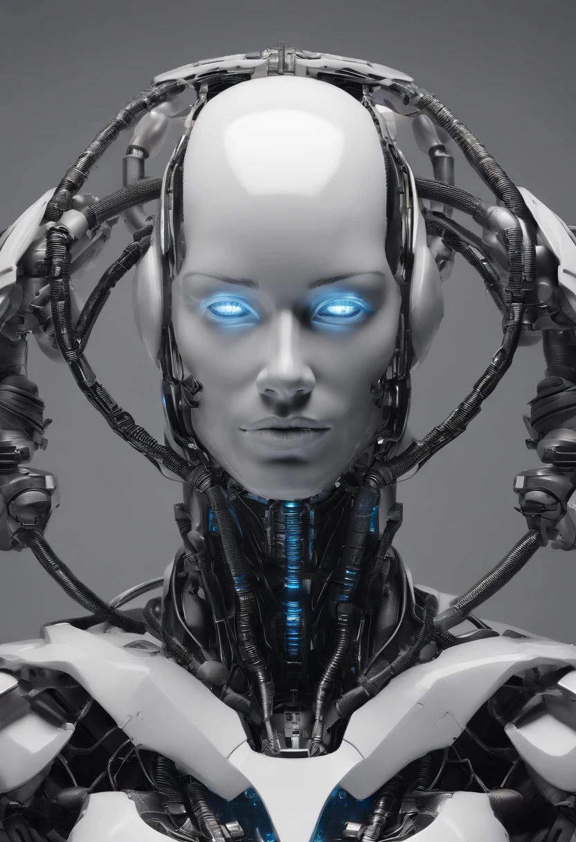 white polymer futuristic android. gynoid, pastel colors, neotech, sleek, photo of a beautiful (sweetlinda) (fembot), ((bald)) (plastic white android head) <lora:NeoFuturisticTech:0.4> (perfect teeth), with blue eyes <lora:detailed_eye:0.3> <lora:add_detail:0.85> <lora:LowRA:0.45> <lora:epiNoiseoffset_v2:0.45> <lora:NeoFuturisticTech:0.4> (upper body) <lora:CyberPunkAI:0.3>, (RAW photo), (high detailed skin:0.8), Ray Tracing, hyper realistic, dramatic, 8k uhd, dslr, soft lighting, high quality, film grain, Fujifilm XT3, (RAW photo), (high detailed skin:0.8)