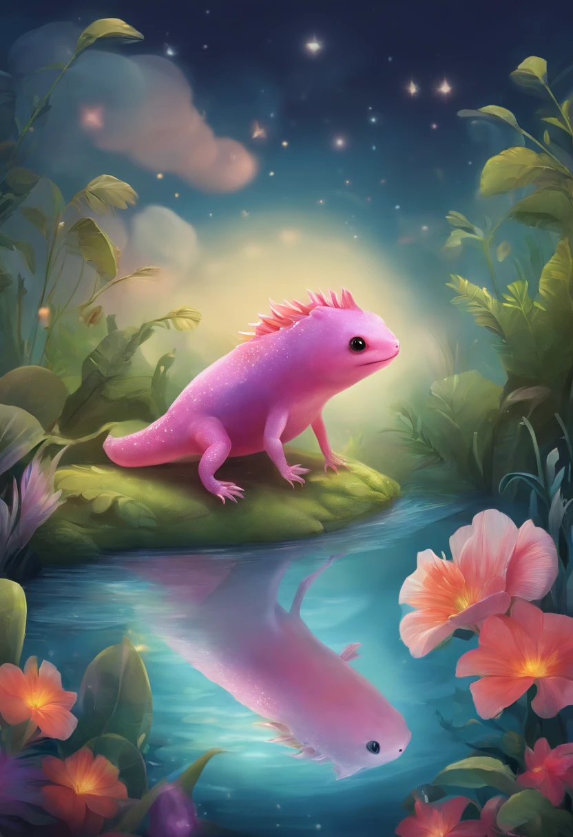 Create an animated art scene where an axolotl dresses up as Taylor Swift and performs in an exciting concert. Use an animation style that highlights the axolotl's expressiveness and charisma, as well as the energy of the concert. Let art come to life and celebrate the fusion of music and creativity!