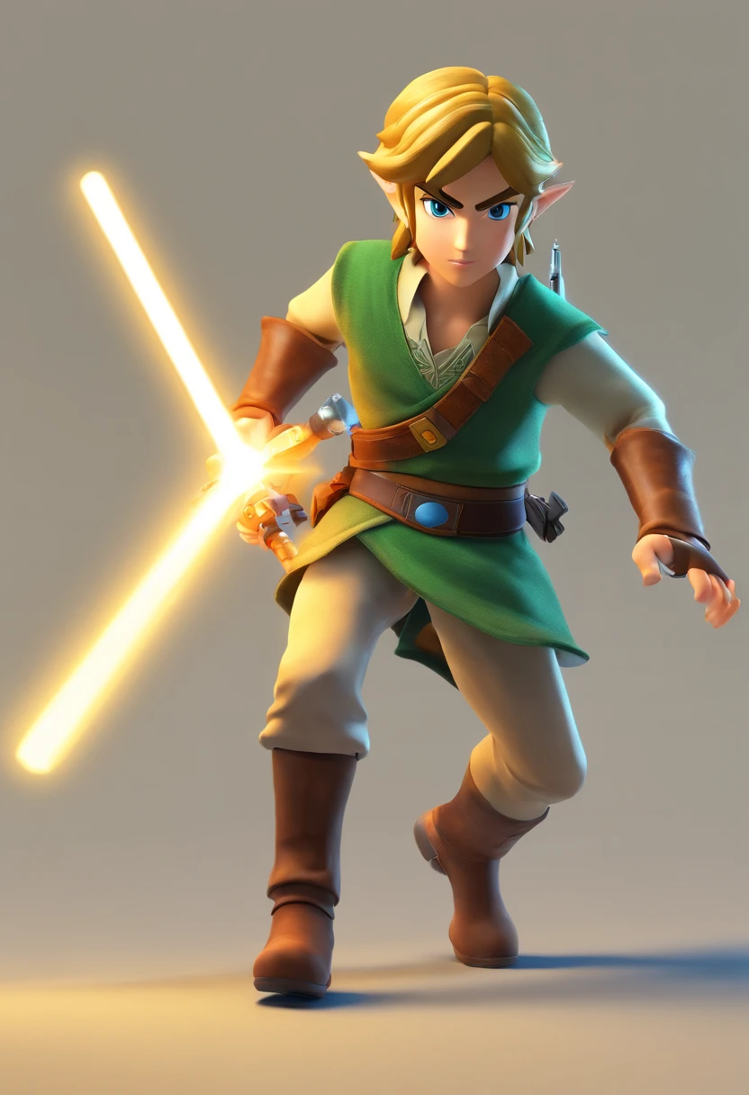 (Link from the legend of Zelda) dressed as (Luke Skywalker from Starwars) , holding a lightsaber running through a Starwars scene