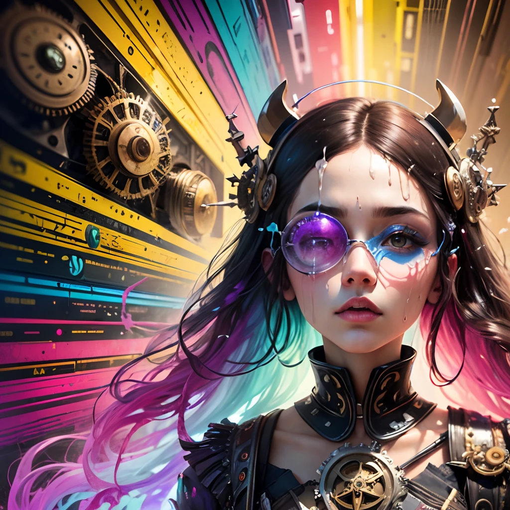 Beautiful steampunk futuristic aliemorphic dreamscape interdimensional realm mosaic psychedelic melted drippy paint retrofunk pop-surrealism ultra detailed hyper focused, explosive kaleidoscope colors, vibrant, 3d, ultra high quality --auto --s2