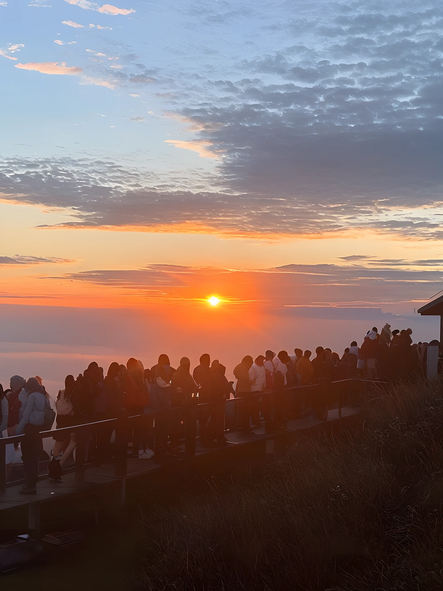 People stand on the platform watching the sunset, during sunrise, late sunset, reddit post, At sunrise, late sunset, Sunset atmosphere, At sunset, Sunset view, during dawn, sunset sunrise, Early morning sunrise, Sunset!!!, sun is in the top, Morning sunrise, f / 2 0, Sunset in the clouds, watching the sunset