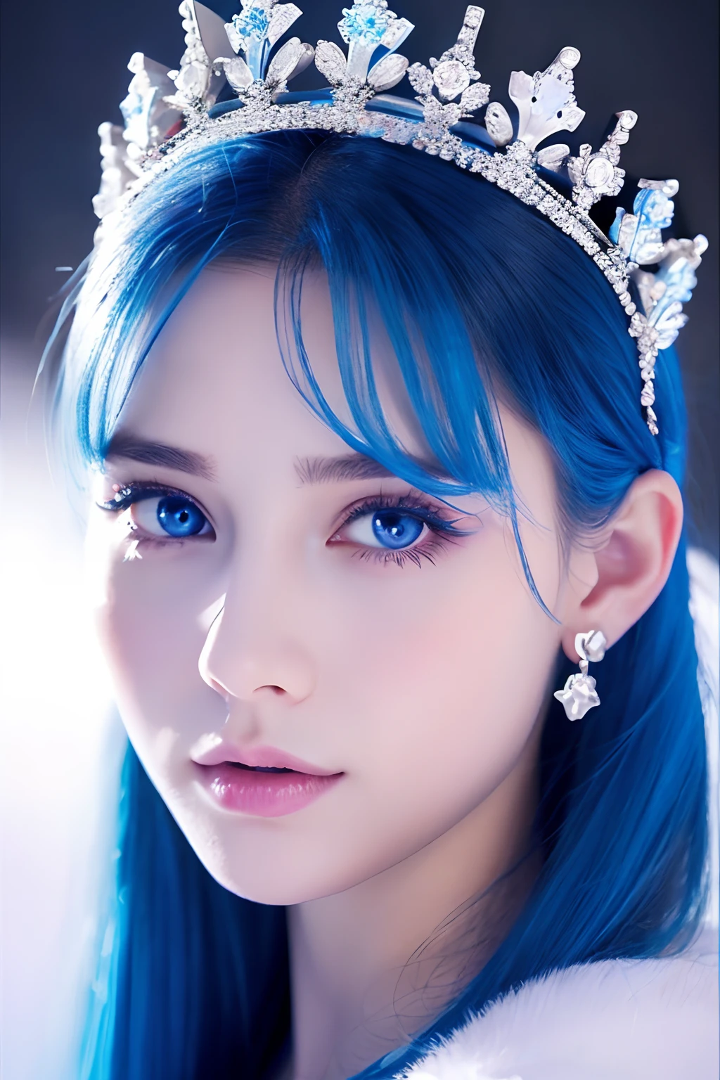Real Women、Face Barbara Palvin、Blue hair、Blue eyes、crowns、Snowflake、Background Black、fulHD、