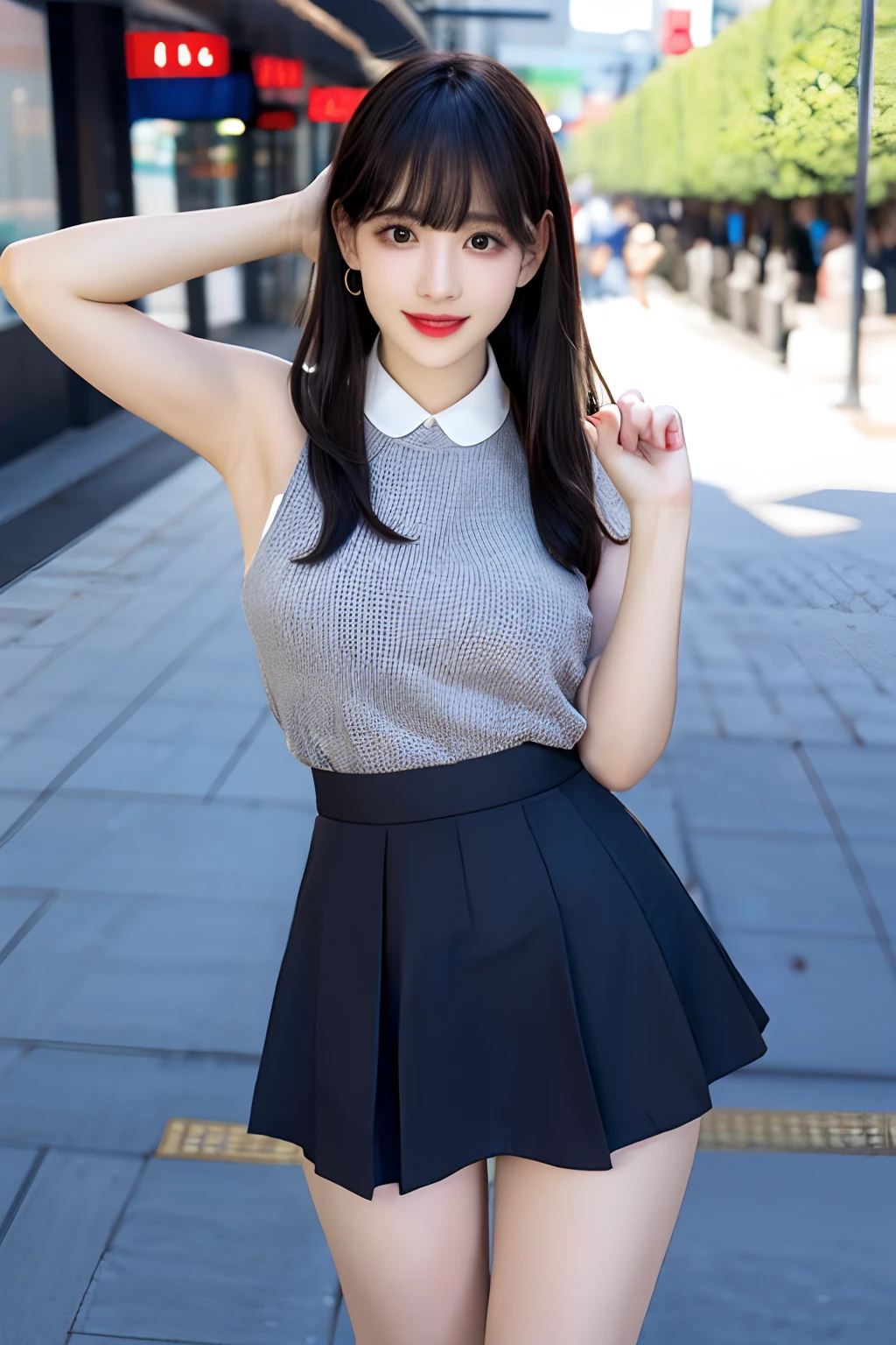 (8K)、(Top image quality:1.2)、(reallistic)、(Photorealsitic:1.37)、((Immaculate white background with nothing really、Immaculate white background with nothing really))、The ultra -The high-definition、1girll、190cm Supermodel、Colossal tits、cute little、A smile、a closed mouth、Beautiful details、Beautiful nose in every detail、full body Esbian、clean short hair with bangs、Colossal Dalsepho、pork meat、student clothes、thighs thighs thighs thighs、Hair that flutters in the wind、A skirt that flutters in the wind