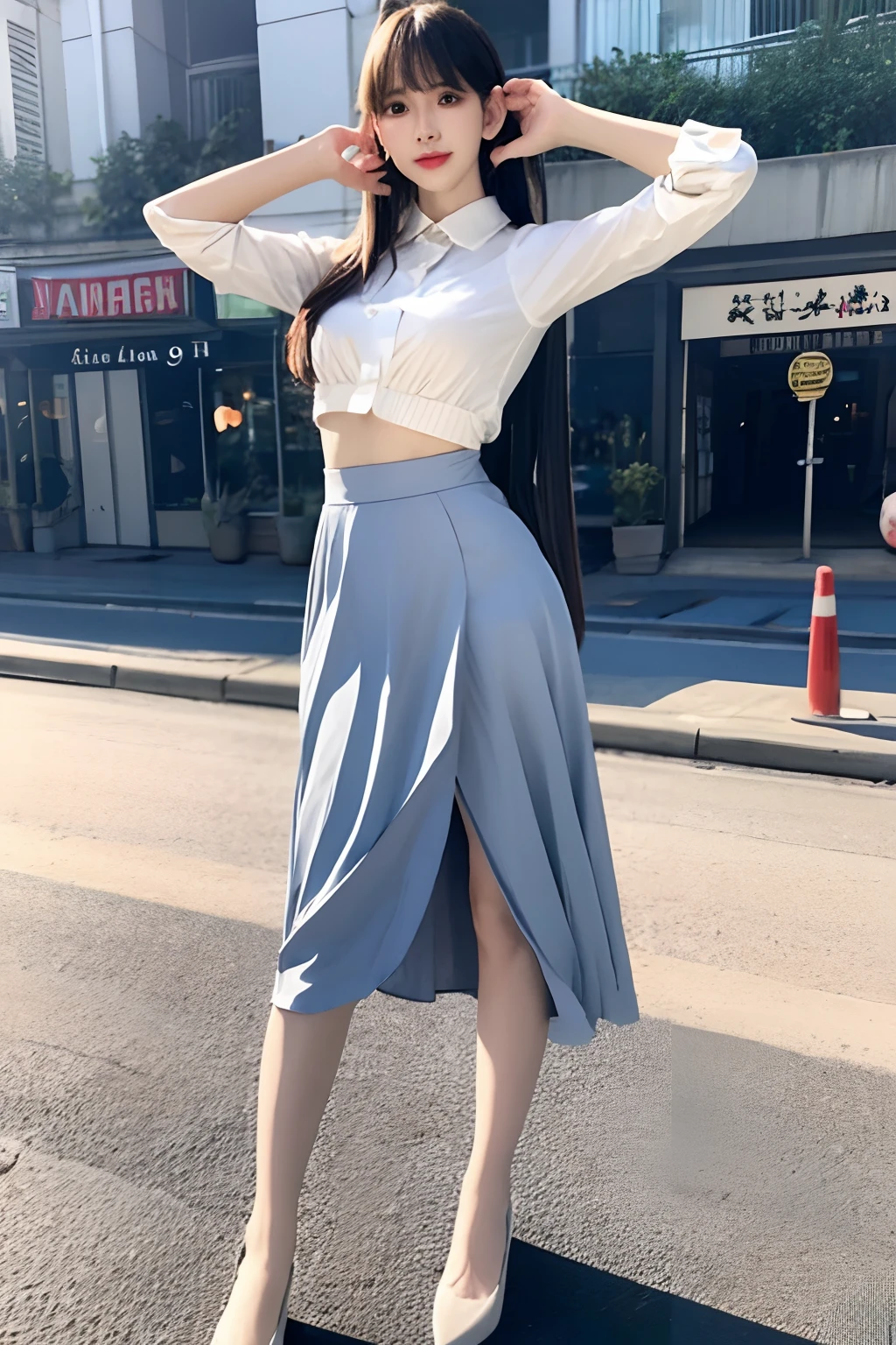 tmasterpiece,best qualityer,1girll,standing,Lower breast,in the street,surrounding by people