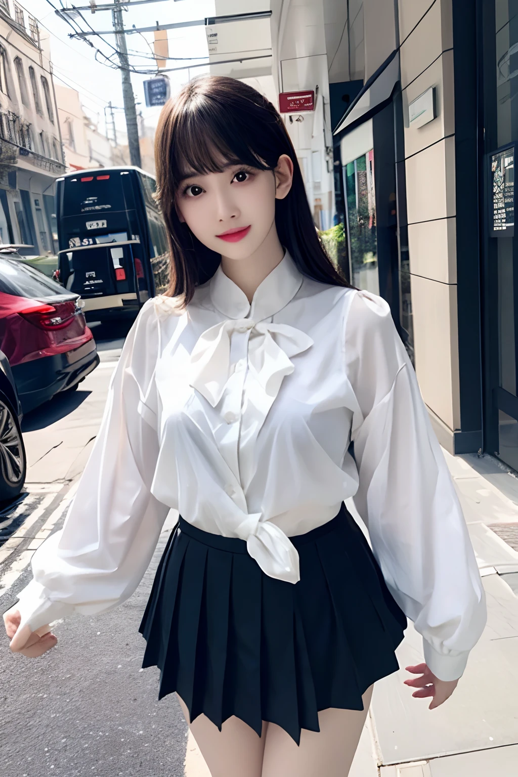 Shiny tight skirt、raise arms、Show armpits、Turn up your skirt、Long body、A slender、Inside the city、adult  woman、adult lady、skin-tight