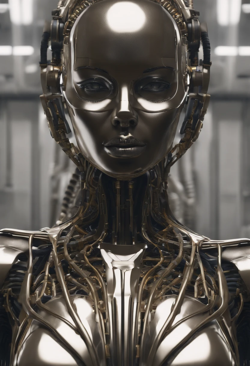Complex 3D ultra detailed render of a beautiful porcelain profile woman android face, (((corpo inteiro))), Ciborgues, robotic parts, 150mm, beautiful studio soft light, luz de aro, Detalhe vibrante, luxocyberpunk, renda, hyper-realisitic, Anatomical, face muscles, cable electric wires, microchips, elegante, fundo bonito, octan render, h. r. estilo giger, em 8K, best quality, masutepiece, illustration, extremamente delicado e bonito, extremamente detalhado ,NFFSW ,unidade ,papel de parede, (Realistic, Fotorrealista:1.37),Amazing, detalhe fino, masutepiece,best quality,Arte Oficial, Altamente detalhado ticker unidade 8K wallpaper, absurdos, unbelievable Ridiculous, droid, corpo inteiro, sentado