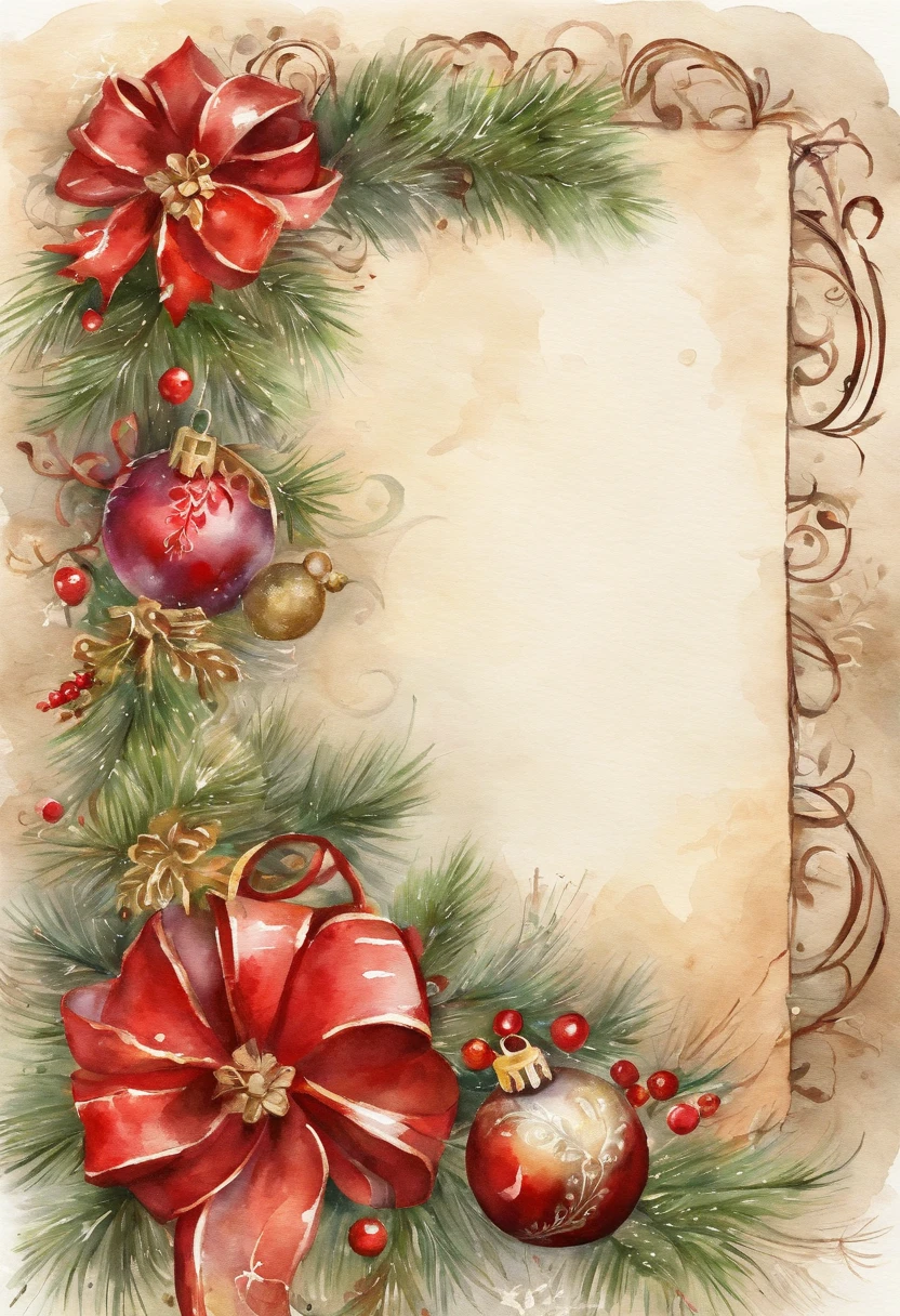Picture an exquisite Christmas flyer, with space to write an invitacion note, Watercolor, trending on artstation, sharp focus, studio photo, intricate details, highly detailed, by greg rutkowski