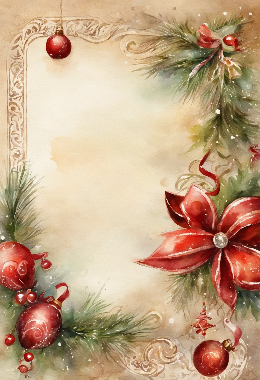 Picture an exquisite Christmas flyer, with space to write an invitacion note, Watercolor, trending on artstation, sharp focus, studio photo, intricate details, highly detailed, by greg rutkowski