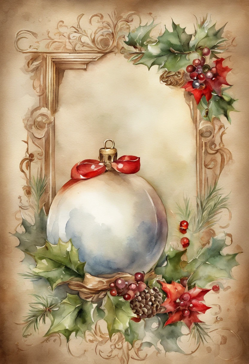 Picture an exquisite Christmas flyer, with space to write an invitacion note, Watercolor, trending on artstation, sharp focus, studio photo, intricate details, highly detailed, by greg rutkowski