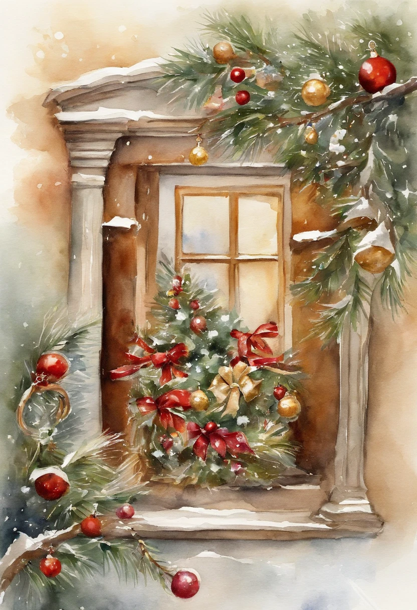 Picture an exquisite Christmas flyer, with space to write an invitacion note, Watercolor, trending on artstation, sharp focus, studio photo, intricate details, highly detailed, by greg rutkowski