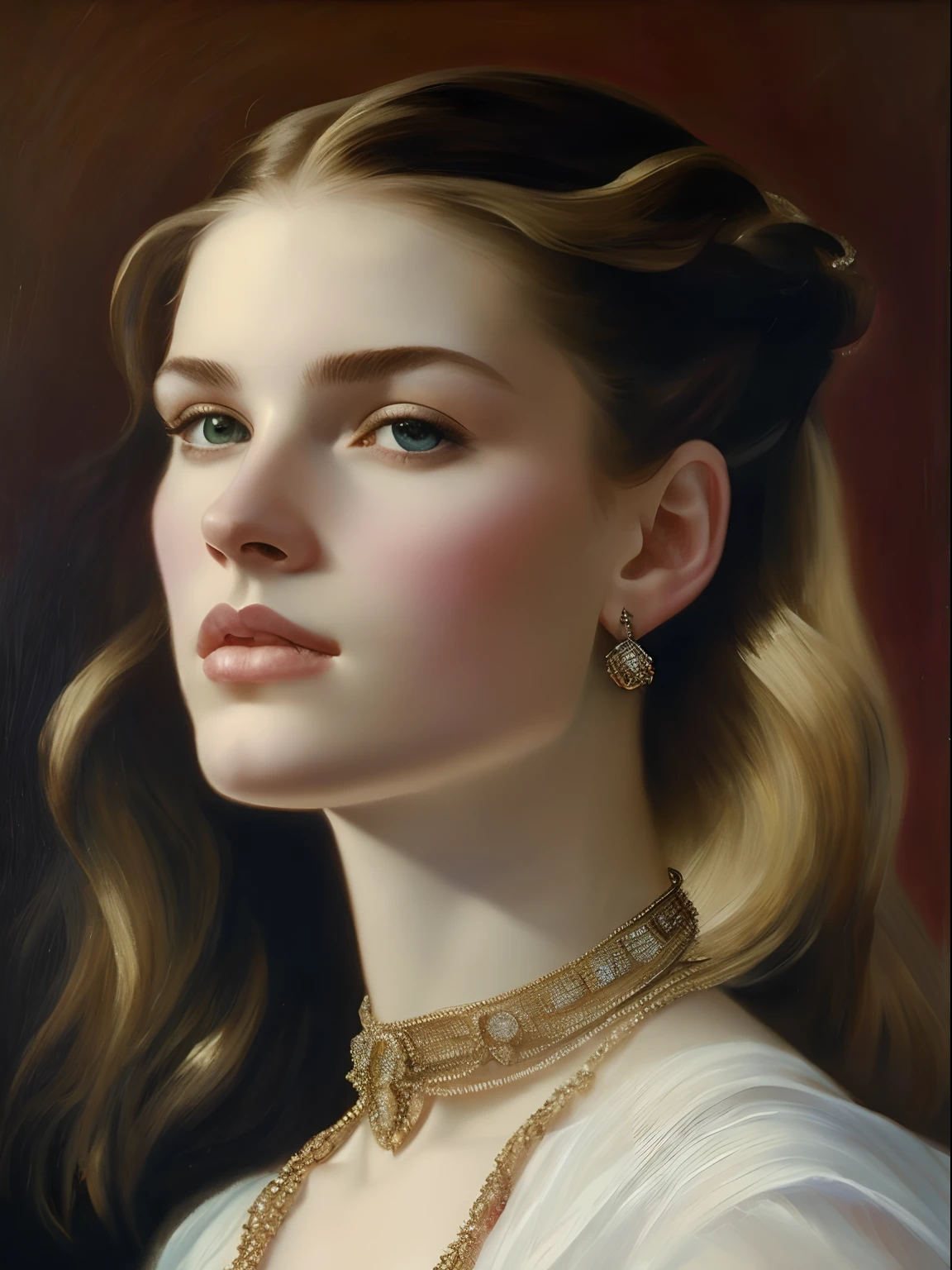 (Masterpiece) portrait of a heavenly beautiful Hugo Boss model in 1940s, beautiful painting with highly detailed face by Alphonse Mucha, Craig Mullins, Greg Rutkowski, magali villanueve, (the most beautiful portrait in the world:1.5), in the style of shiny rhinestone crystals.