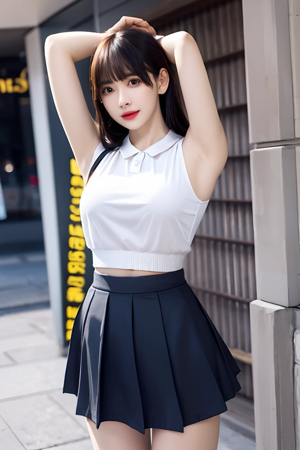 (((Clothing:2.0, Sailor Uniform:2.0, mini skirt:1.8, See-through:1.3))), (Wet:1.2), ((Modern city:1.8)), ((A grin:1.3, Short Hair:1.2, slender:1.5, Small Ass:1.5)), ((Japanese, 1 Girl, 18-year-old, 7 heads, Ideal body proportions, Black Hair, With bangs, Small breasts, Erect nipples, slender, Small Ass, Beautiful feet, Skinny Legs)), Surrealism, Cinematic Lighting, Depth of written boundary, First Person View,  F/1.8, 135mm, Ticker, Mastepiece, Curate, ((Anatomically correct:1.3)), Textured skin, Super Detail, High detail, High quality, Awards, Best Quality, High resolution, 8K