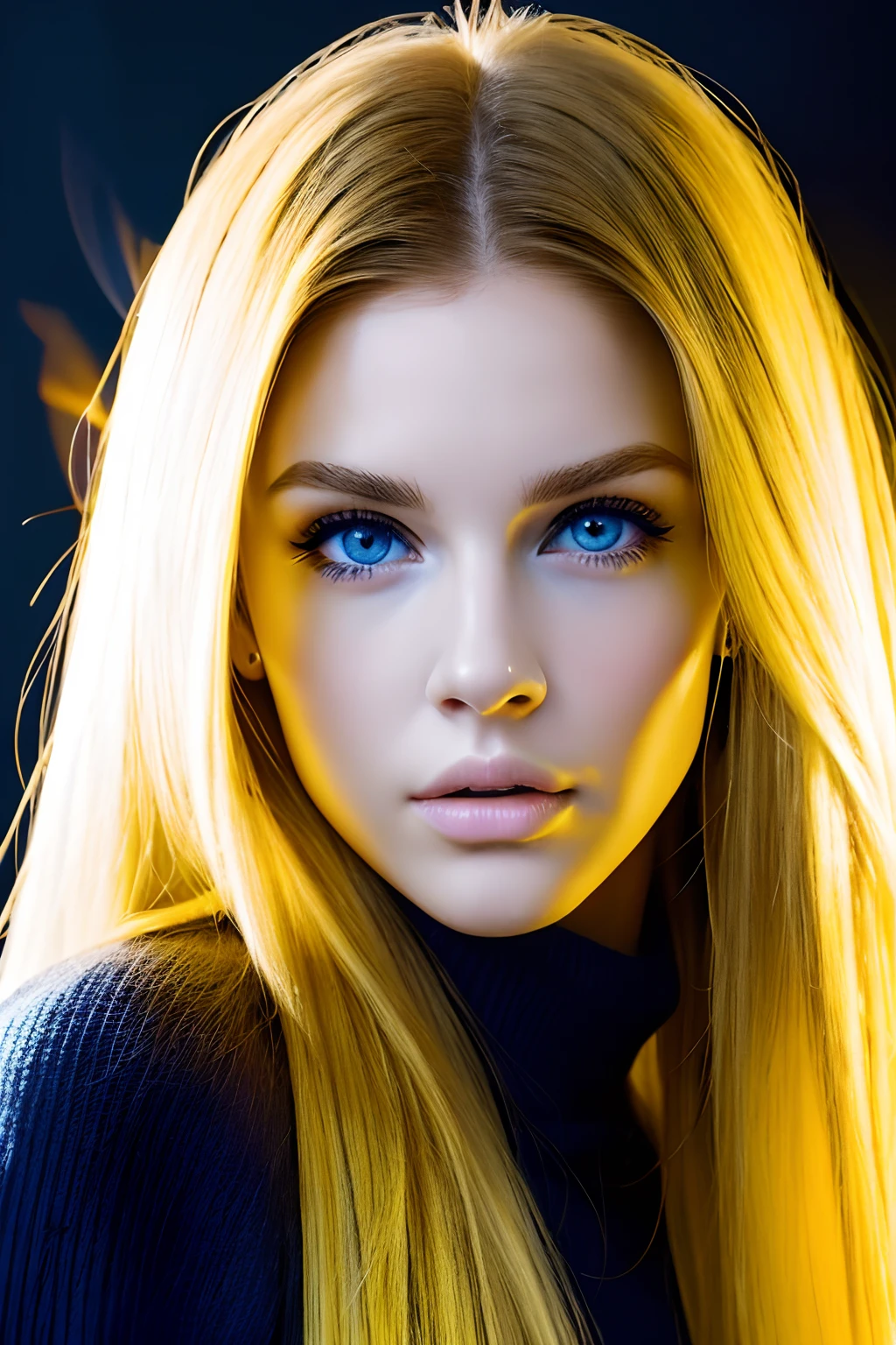 Face Barbara Palvin、Longhaire、Yellow hair、Blue eyes、Manipulating electricity、Black background、fulHD、