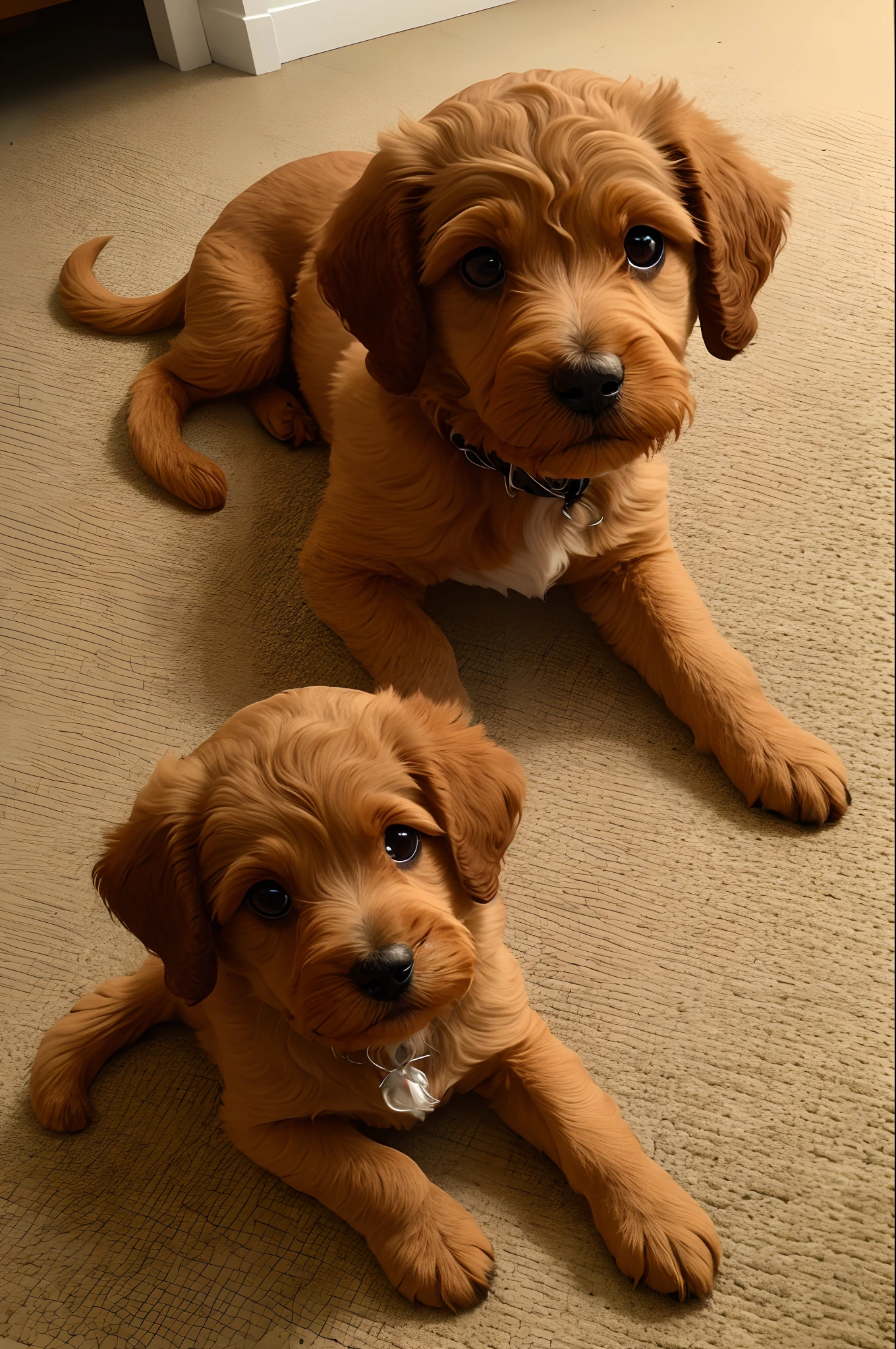 Cockapoo puppy mordendo dono pendurado