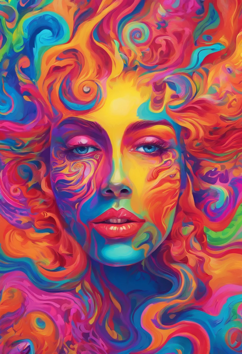 A realy realistic and psychedelic work full of flashy and brilliant color. It's textured and twisted
