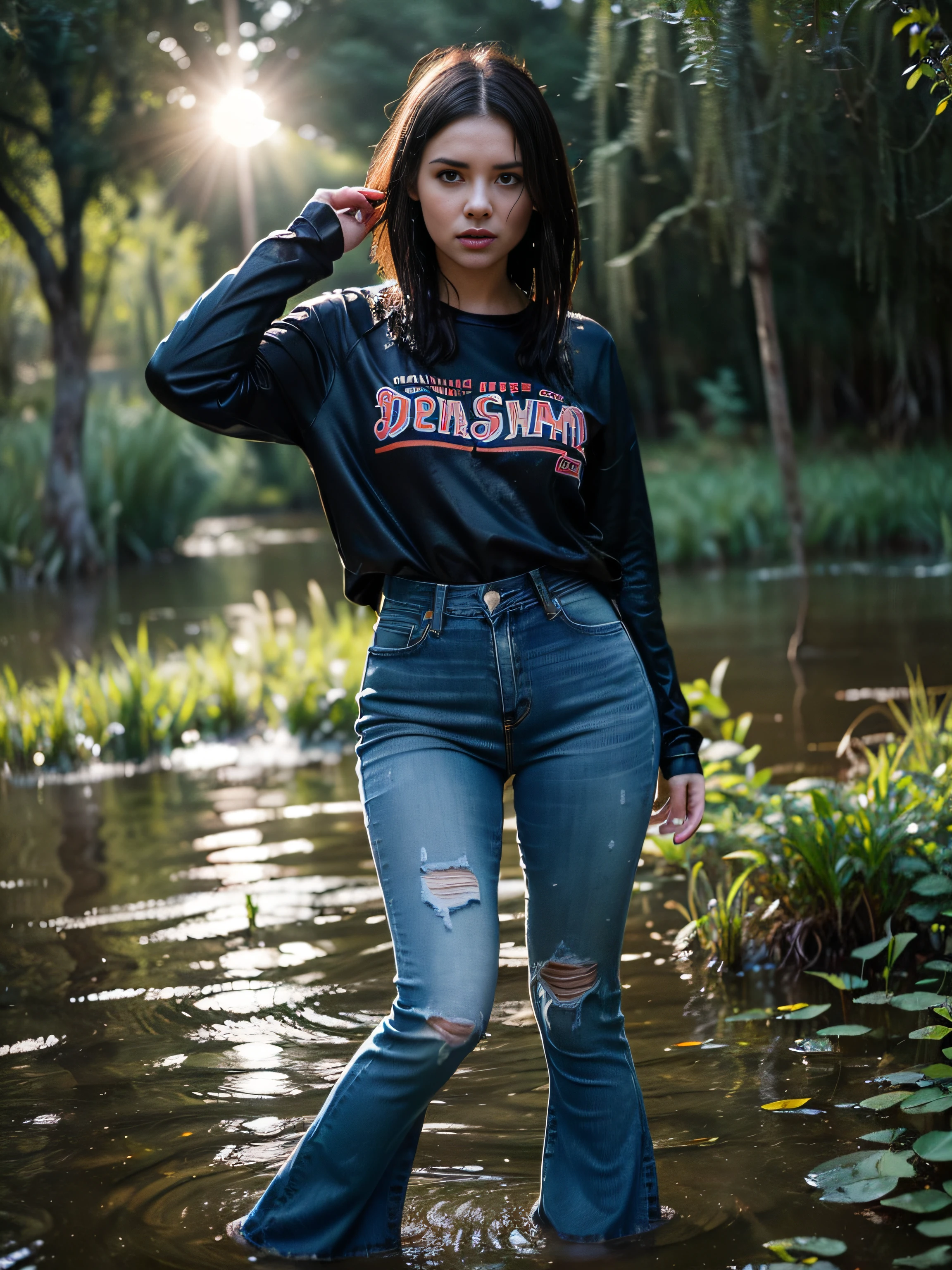 When darkness descended on the murky waters of the swamp, The woman stood waist-deep in sticky mud, Her jeans and t-shirt are glued to her sweaty body. The night air was thick with the smell of decay, and the croaking of frogs echoed through the fog.
With every step, which she did, The woman sank deeper and deeper into the swamp, Her heart is pounding with anticipation and fear. She knew, that she shouldn't be here, that this place was fraught with danger, which was too big, to confront it alone. And yet, The attraction of the unknown was too strong, To resist, And she felt, how she is drawn deeper and deeper into the darkness.
The sounds of the swamp surrounded her, The cries of nocturnal creatures, echoing through the fog. She could feel the weight of the water, presses on it and pulls it down into its depths. But she's gone too far, To turn back, too absorbed in the desire to know, What lies ahead.
The woman felt, how her nerves wear out, Her senses are heightened by fear.