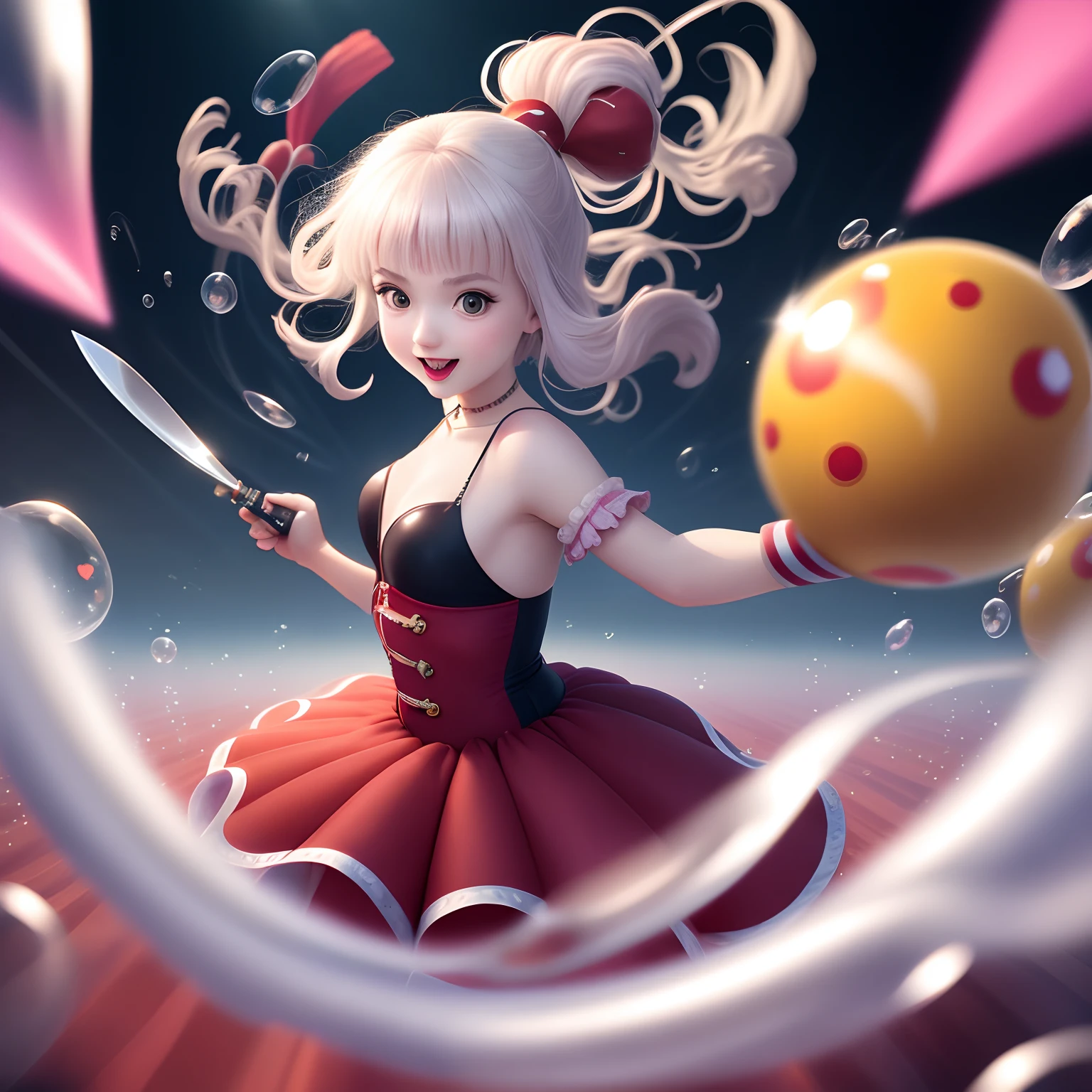 pomni from the amazing digital circus being chased by bubble with a knife